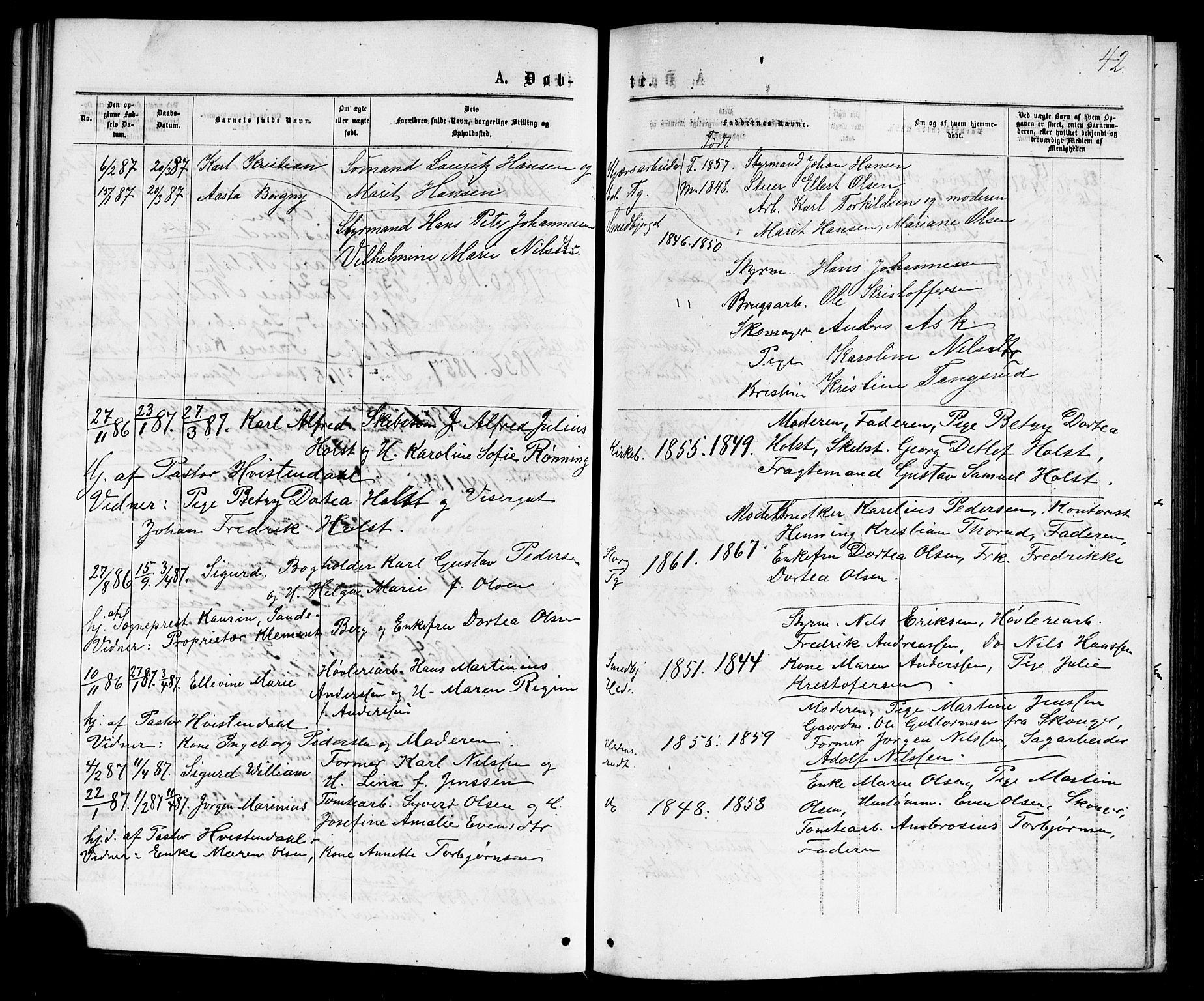 Strømsø kirkebøker, AV/SAKO-A-246/G/Ga/L0002: Parish register (copy) no. 2, 1877-1896, p. 42