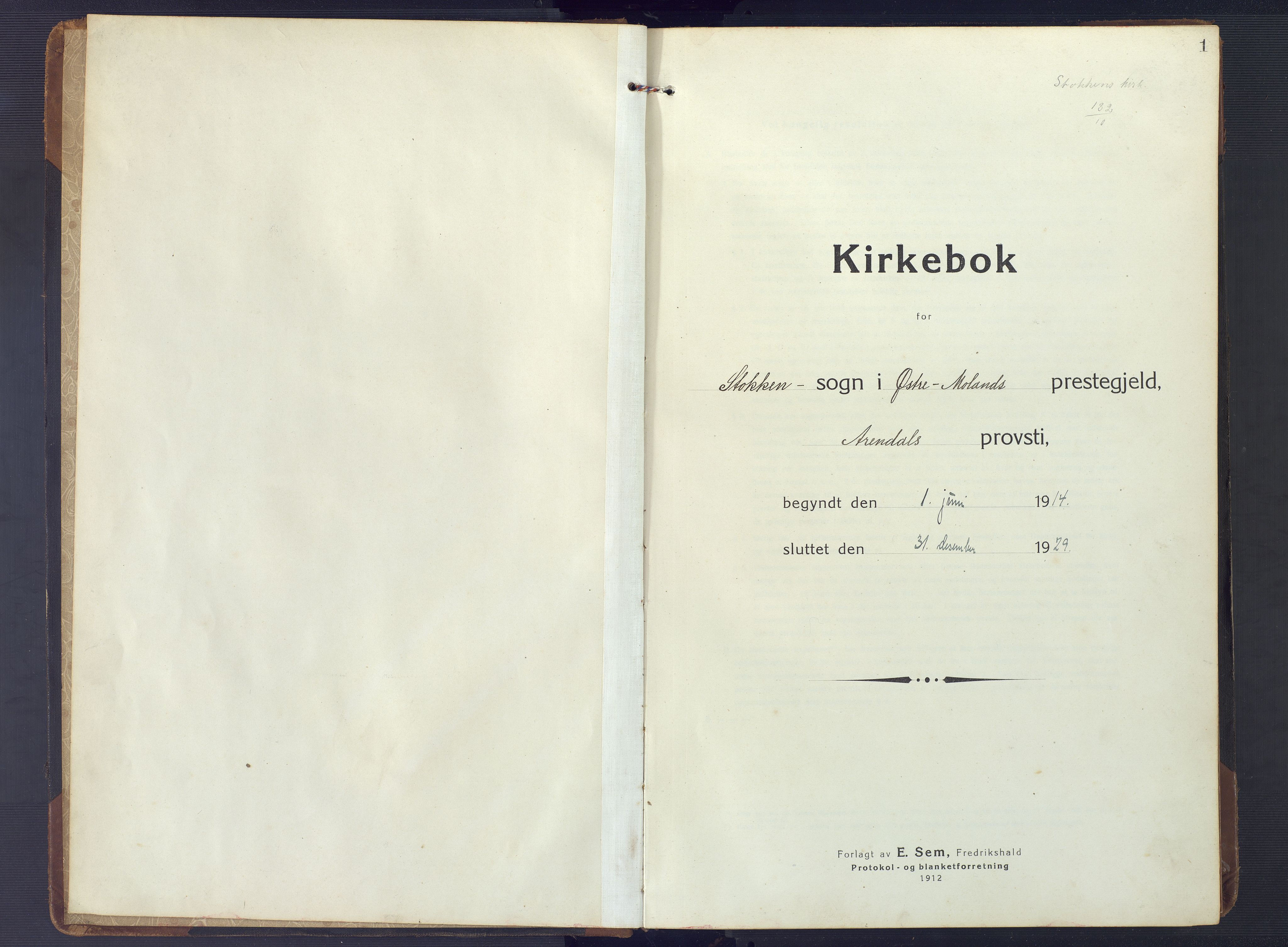 Austre Moland sokneprestkontor, SAK/1111-0001/F/Fb/Fbb/L0004: Parish register (copy) no. B 4, 1914-1929, p. 1
