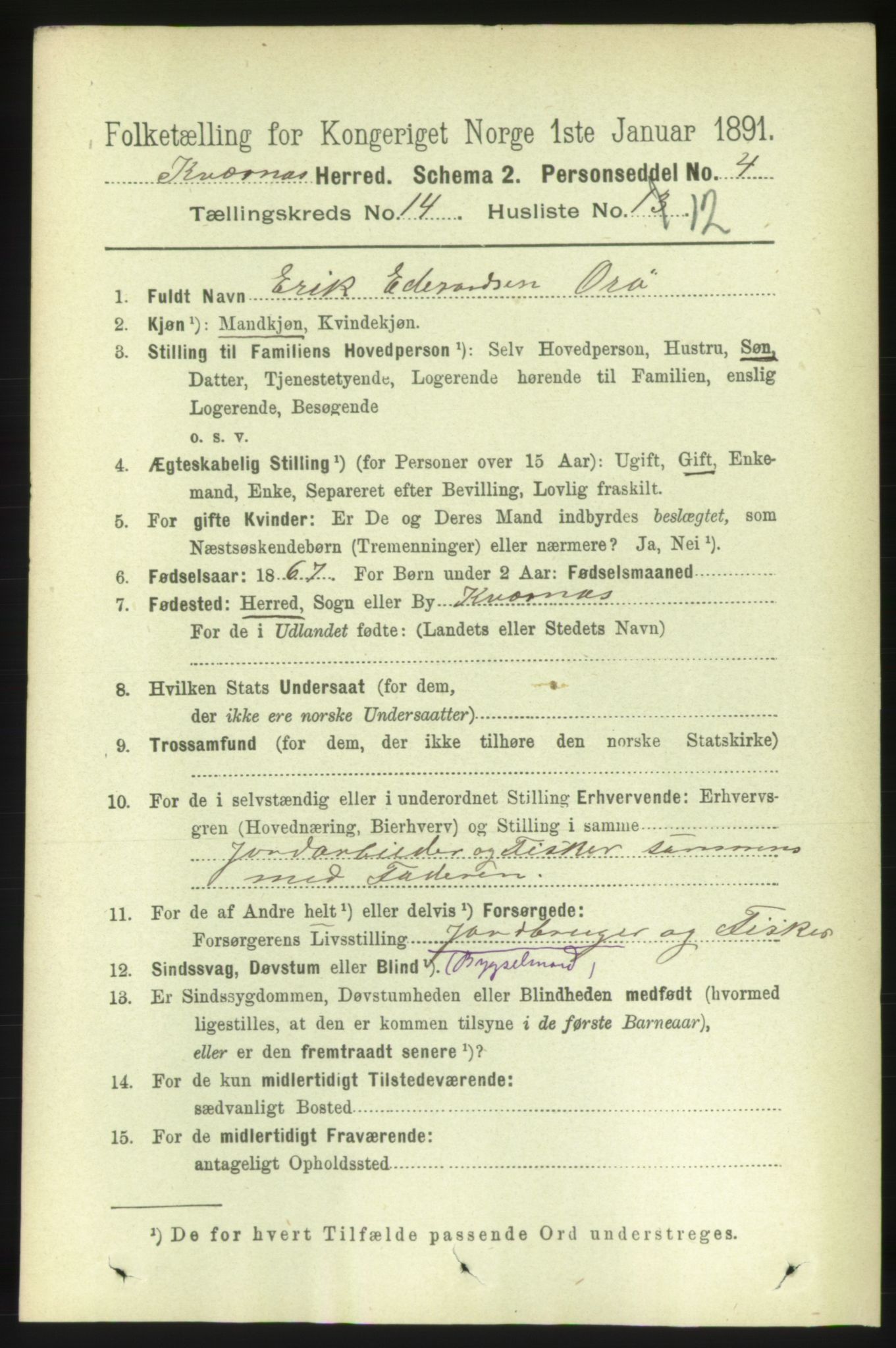 RA, 1891 census for 1553 Kvernes, 1891, p. 5800