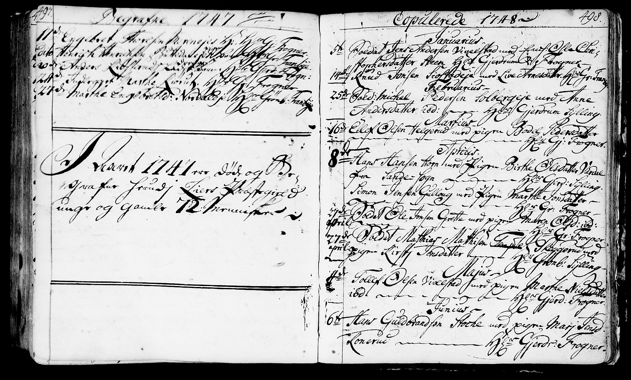 Lier kirkebøker, AV/SAKO-A-230/F/Fa/L0003: Parish register (official) no. I 3, 1727-1748, p. 497-498