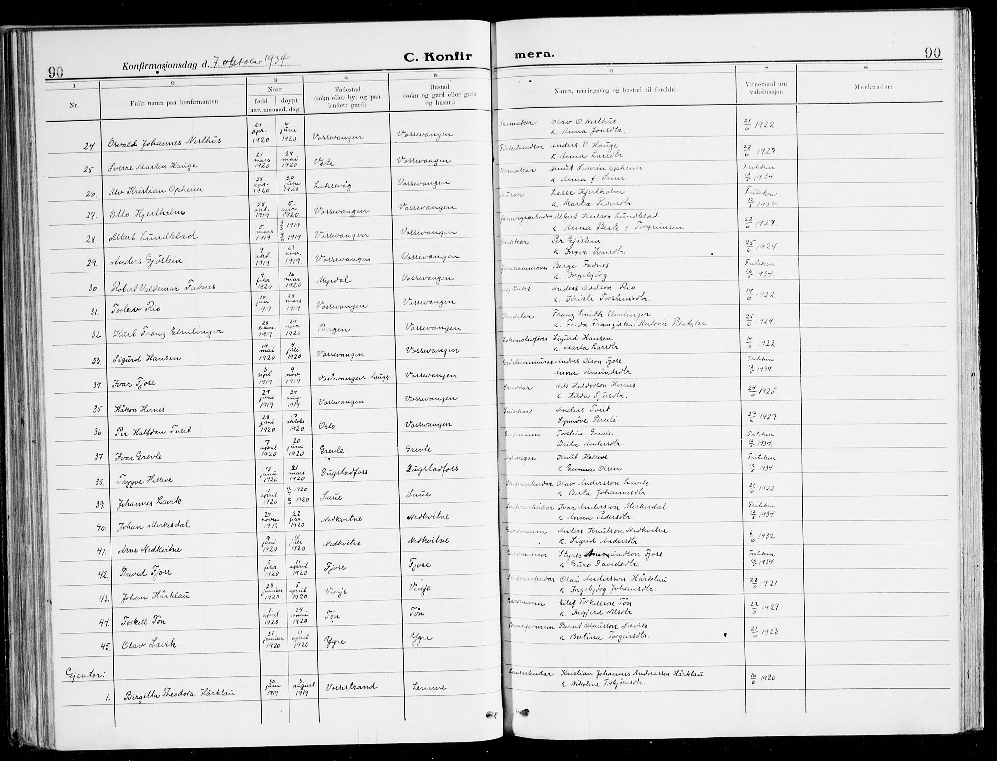 Voss sokneprestembete, SAB/A-79001/H/Haa: Parish register (official) no. B 3, 1922-1942, p. 90