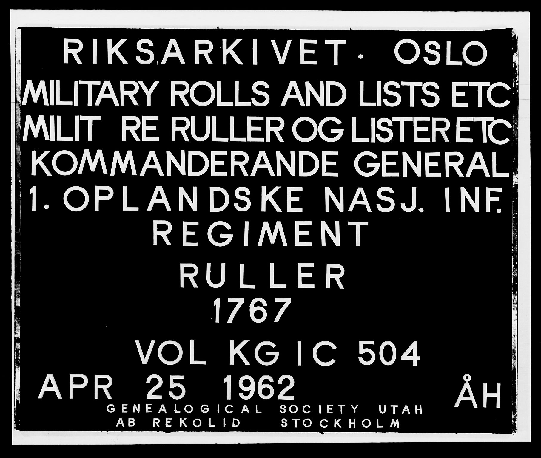 Kommanderende general (KG I) med Det norske krigsdirektorium, RA/EA-5419/E/Ea/L0504: 1. Opplandske regiment, 1767, p. 1