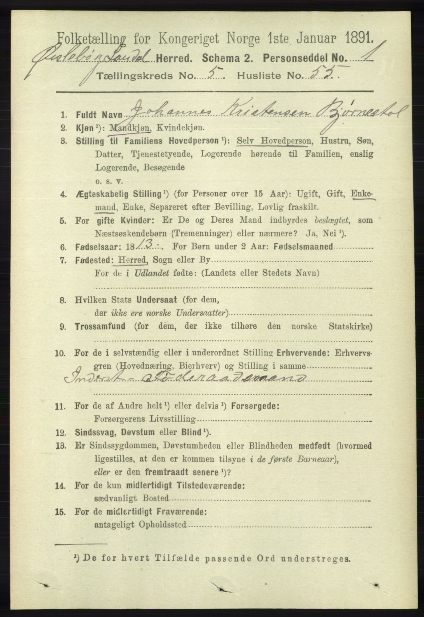 RA, 1891 census for 1021 Øyslebø og Laudal, 1891, p. 1630