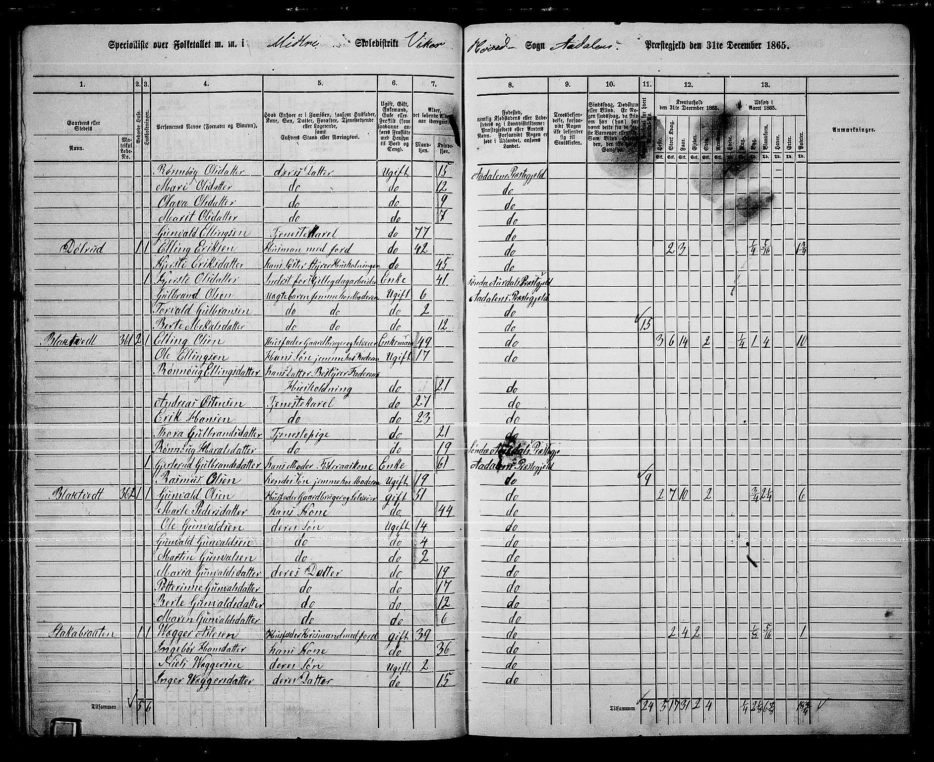 RA, 1865 census for Ådal, 1865, p. 42