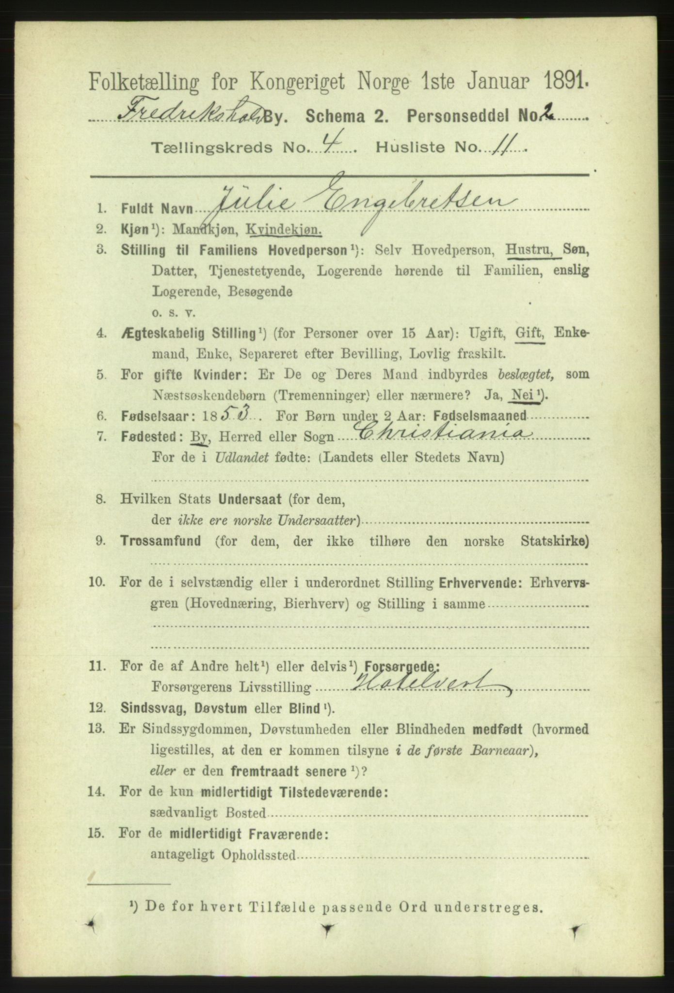 RA, 1891 census for 0101 Fredrikshald, 1891, p. 3829