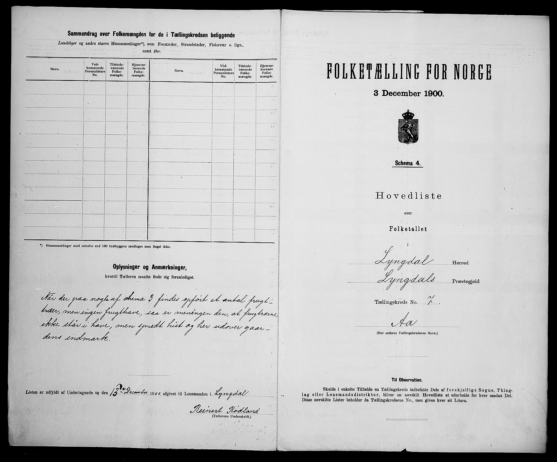 SAK, 1900 census for Lyngdal, 1900, p. 34