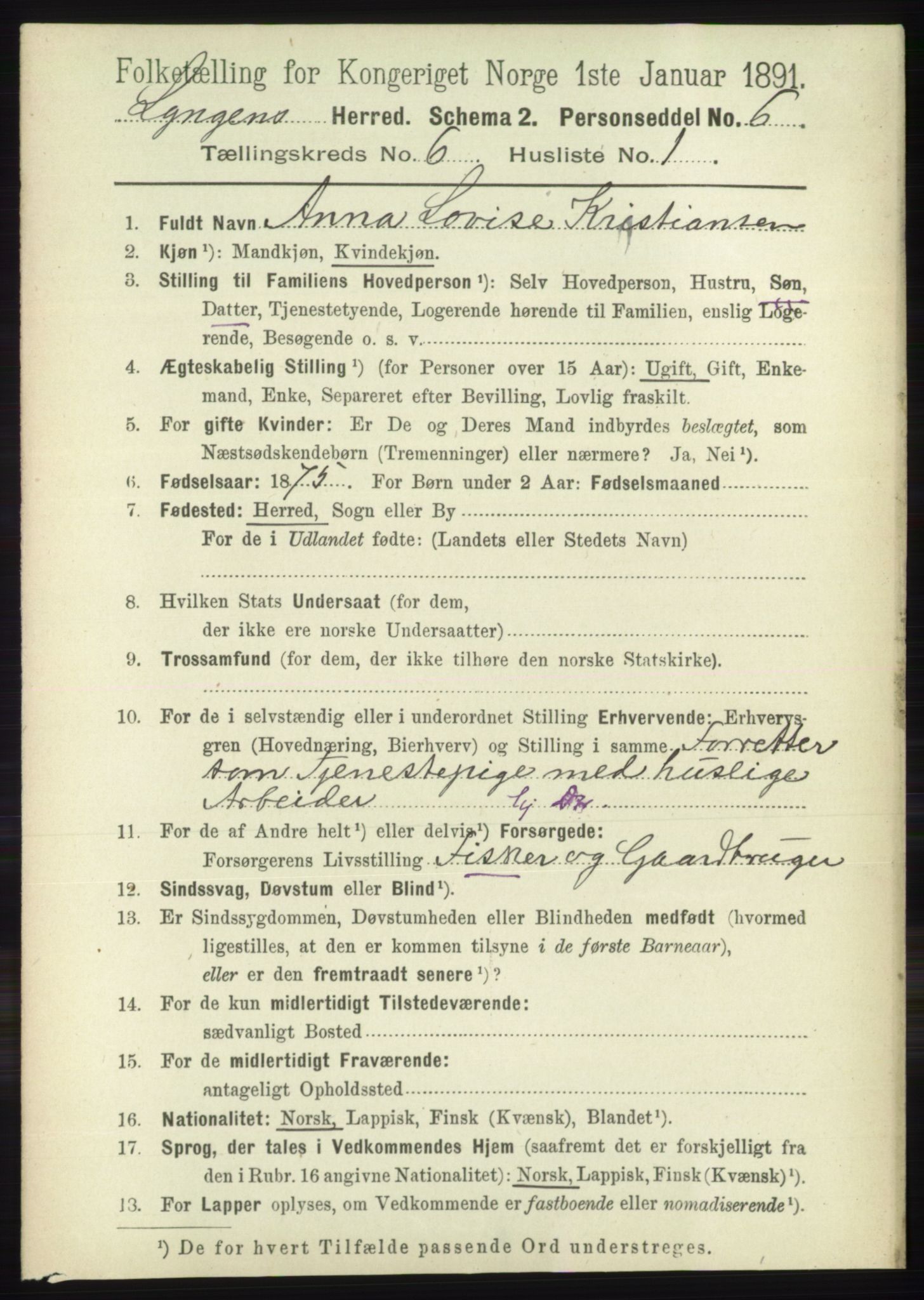 RA, 1891 census for 1938 Lyngen, 1891, p. 5234