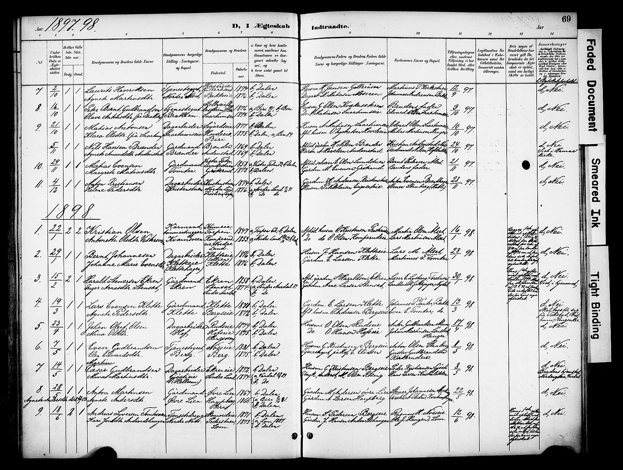 Biri prestekontor, SAH/PREST-096/H/Ha/Haa/L0008: Parish register (official) no. 8, 1894-1901, p. 69