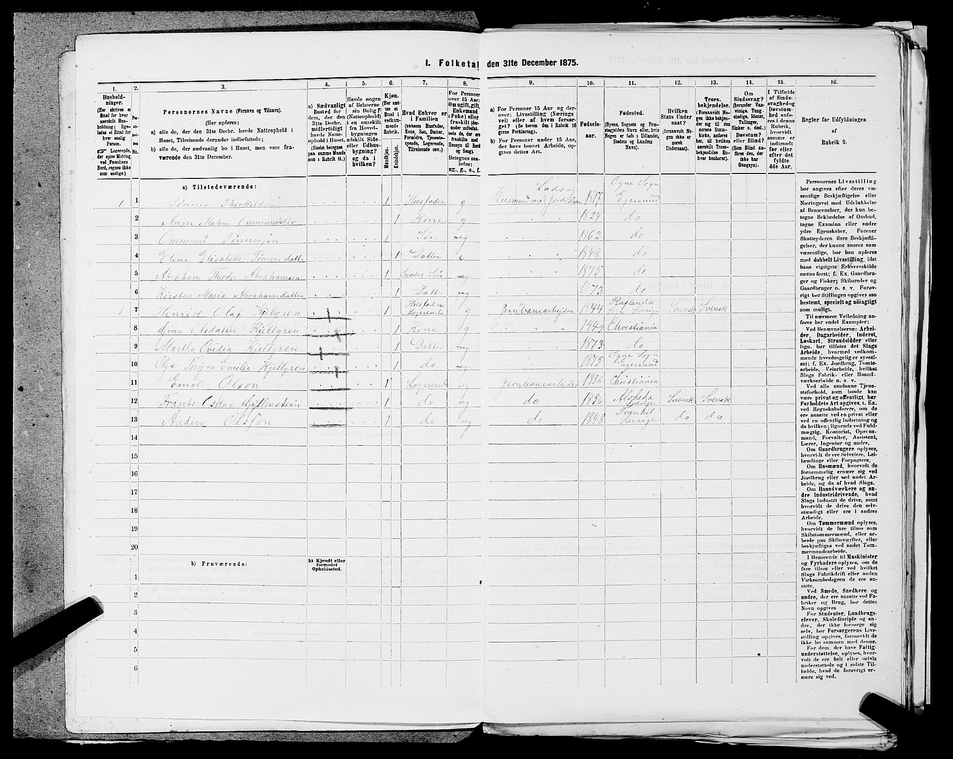 SAST, 1875 census for 1116L Eigersund/Eigersund og Ogna, 1875, p. 975