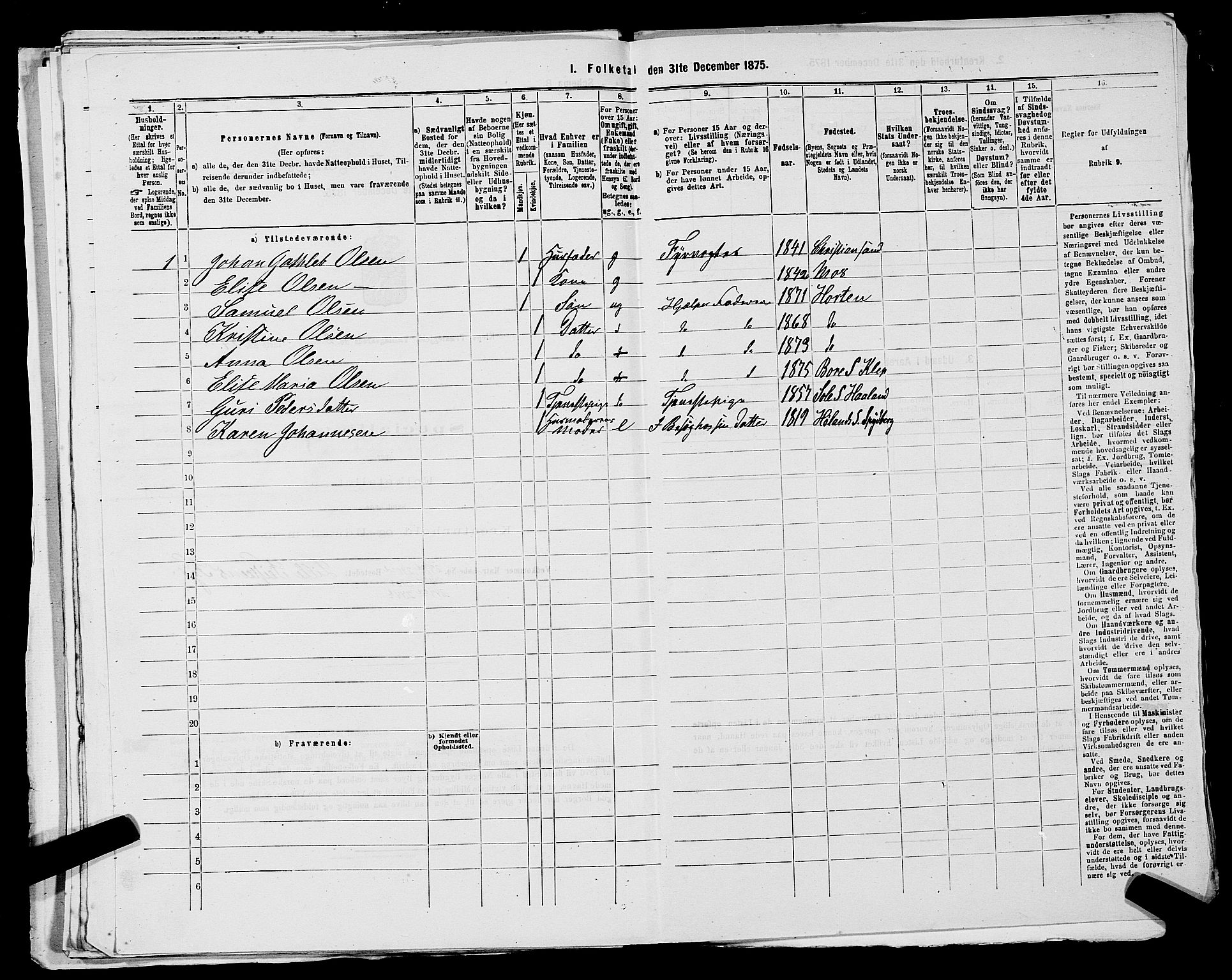 SAST, 1875 census for 1120P Klepp, 1875, p. 169