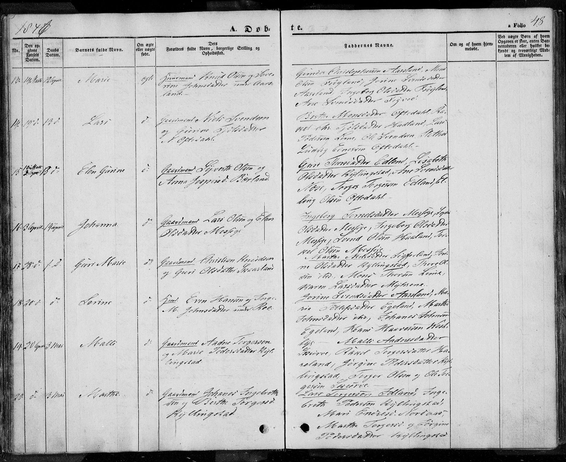 Lye sokneprestkontor, SAST/A-101794/001/30BA/L0005: Parish register (official) no. A 5.1, 1842-1855, p. 48