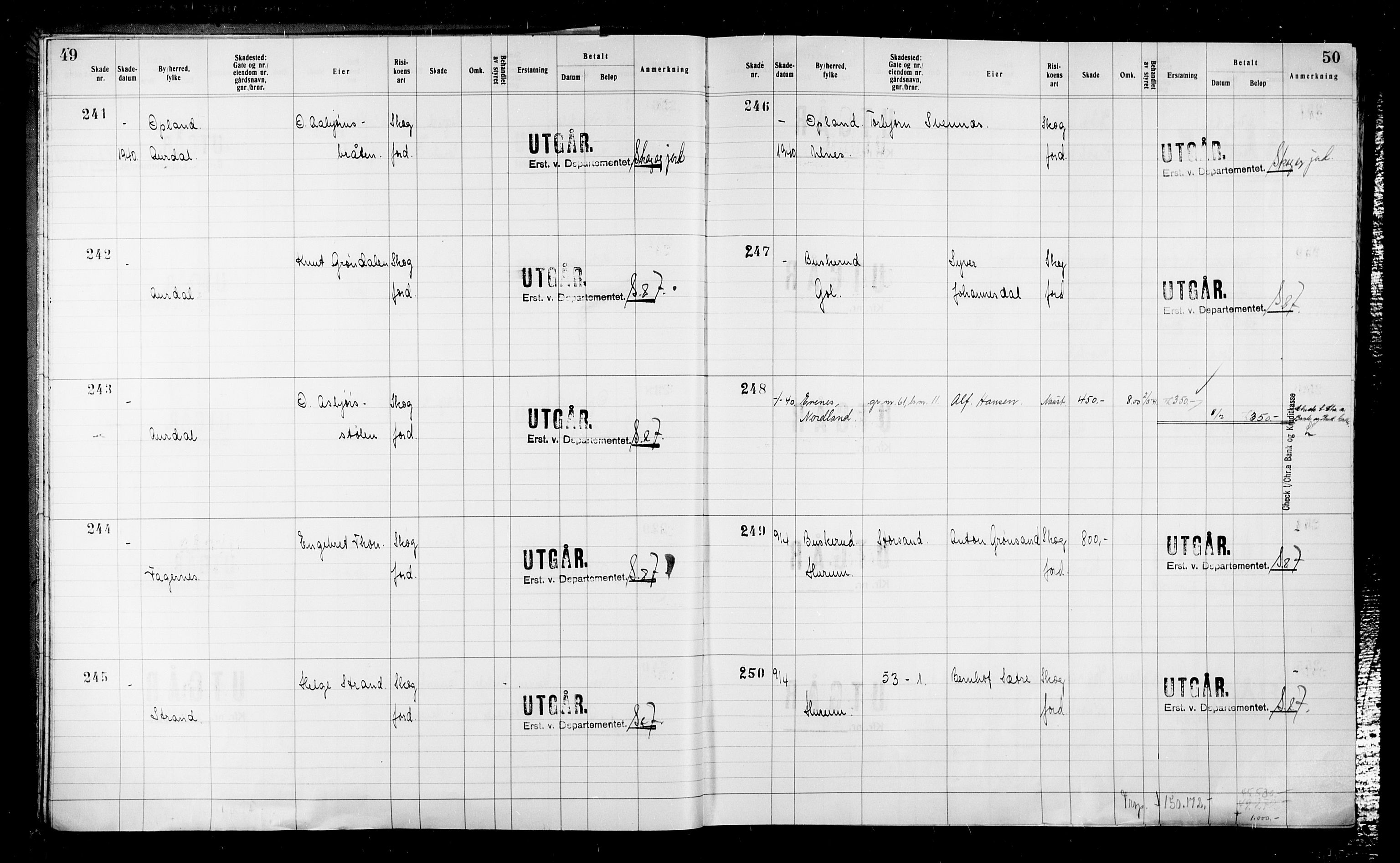 Krigsskadetrygdene for bygninger og løsøre, RA/S-1548/V/L0043: Bygning, ikke trygdet., 1940-1945, p. 49-50