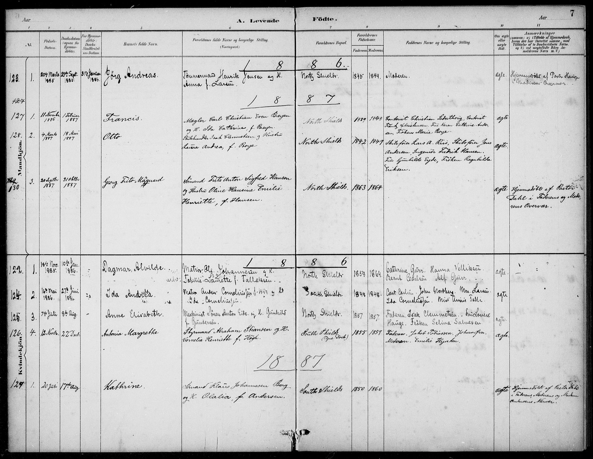 Den norske sjømannsmisjon i utlandet/Tyne-havnene (North Shields og New Castle), SAB/SAB/PA-0101/H/Ha/L0002: Parish register (official) no. A 2, 1883-1938, p. 7