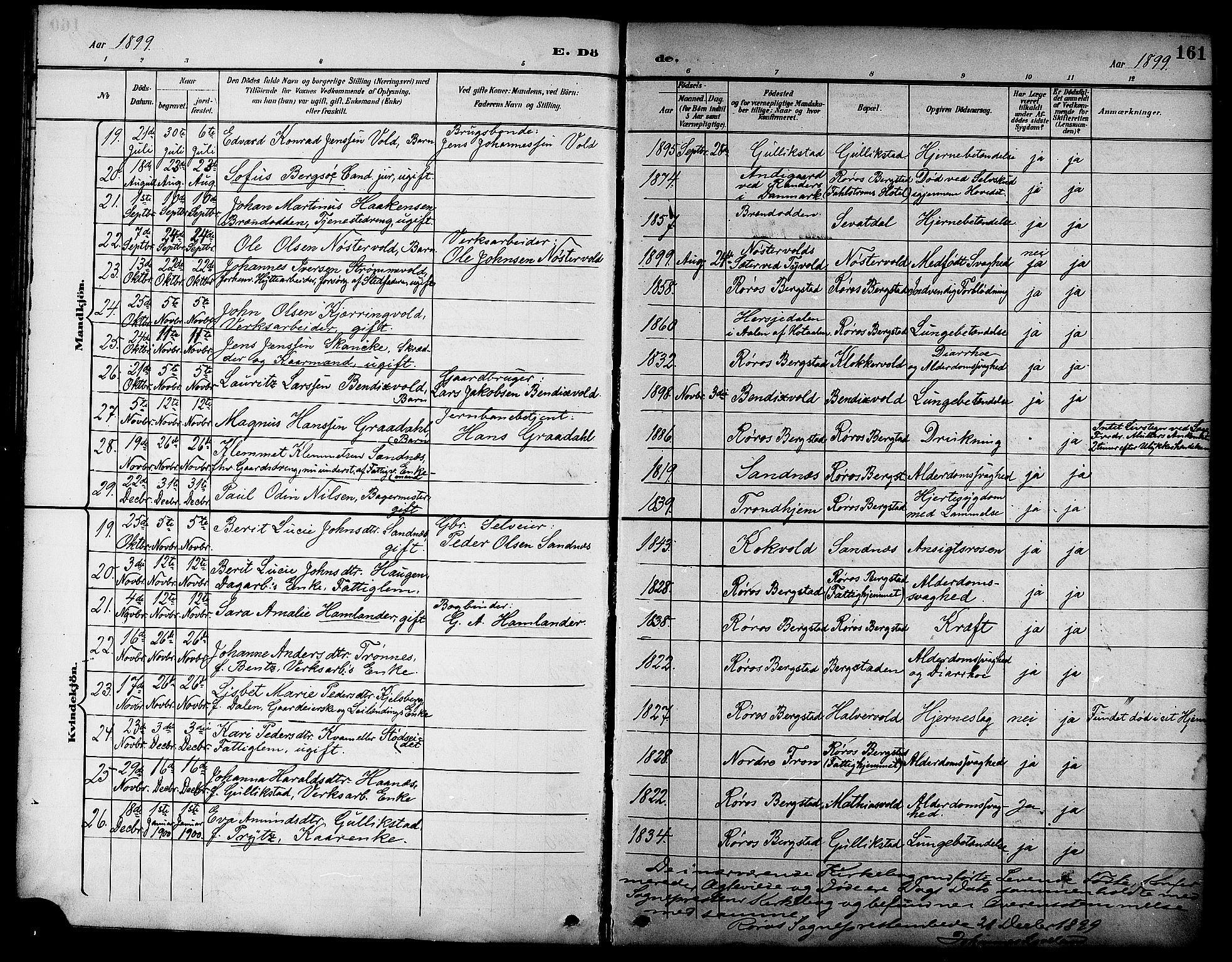 Ministerialprotokoller, klokkerbøker og fødselsregistre - Sør-Trøndelag, SAT/A-1456/681/L0941: Parish register (copy) no. 681C05, 1896-1905, p. 161