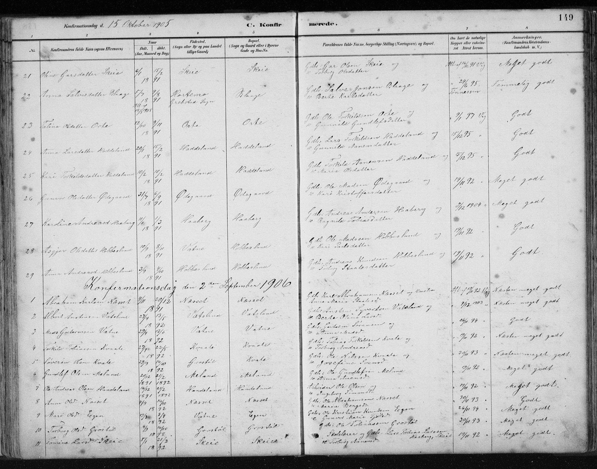 Hægebostad sokneprestkontor, SAK/1111-0024/F/Fb/Fbb/L0003: Parish register (copy) no. B 3, 1887-1937, p. 149