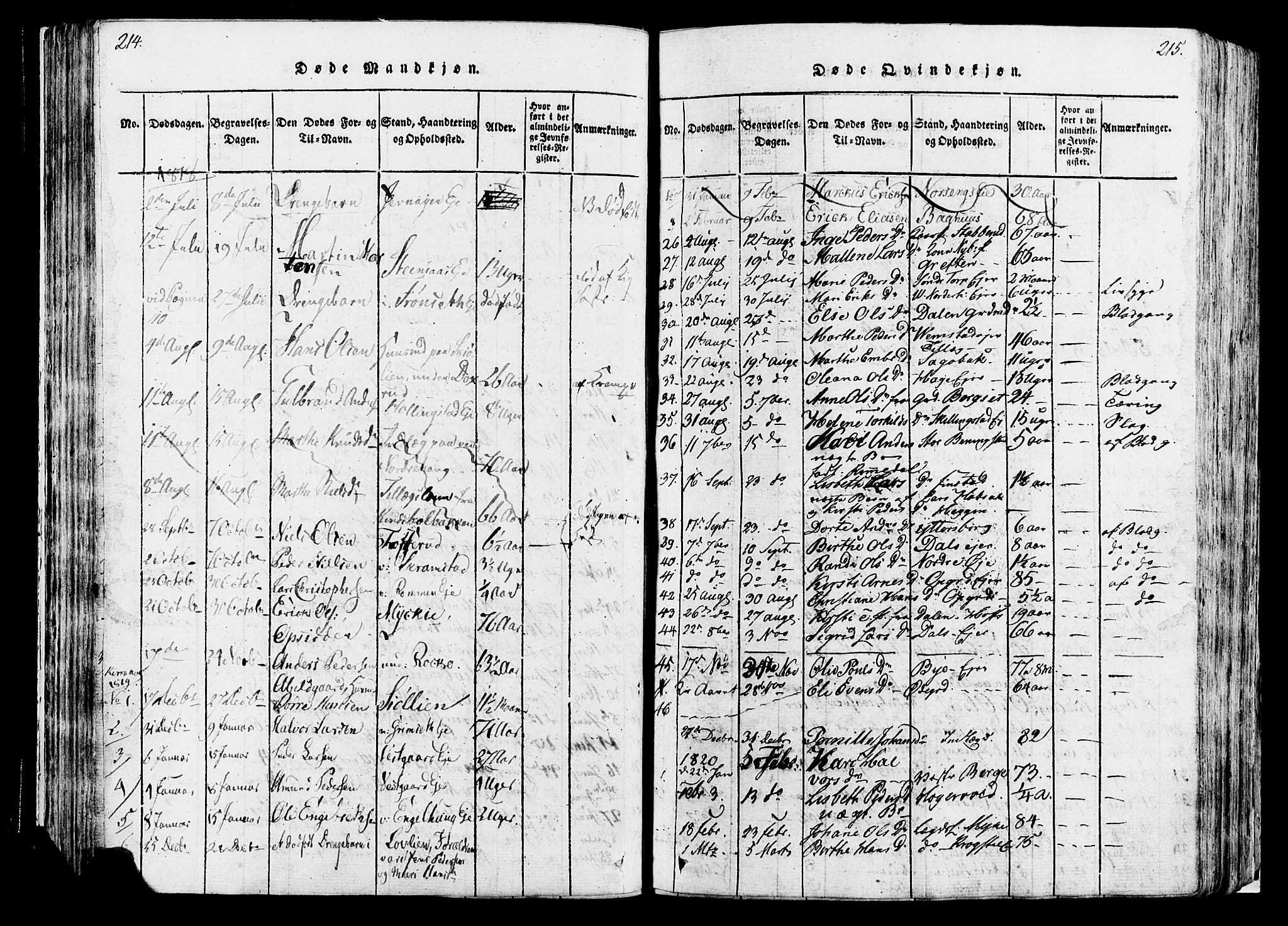 Løten prestekontor, AV/SAH-PREST-022/K/Ka/L0005: Parish register (official) no. 5, 1814-1832, p. 214-215