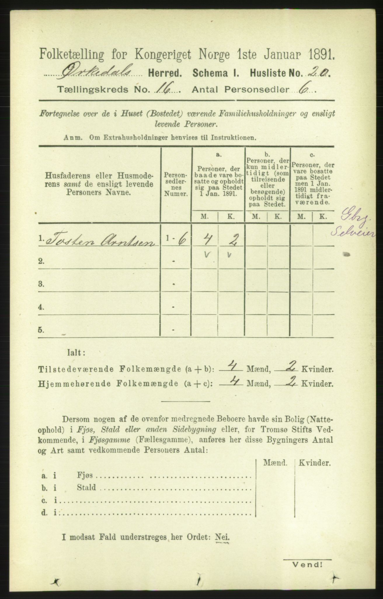 RA, 1891 census for 1638 Orkdal, 1891, p. 7137