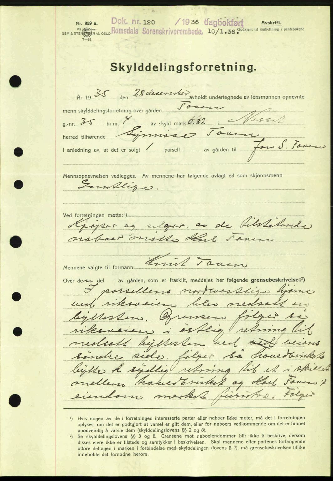 Romsdal sorenskriveri, AV/SAT-A-4149/1/2/2C: Mortgage book no. A1, 1936-1936, Diary no: : 120/1936