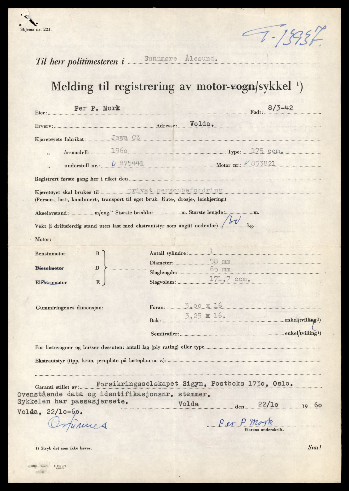 Møre og Romsdal vegkontor - Ålesund trafikkstasjon, AV/SAT-A-4099/F/Fe/L0042: Registreringskort for kjøretøy T 13906 - T 14079, 1927-1998, p. 534