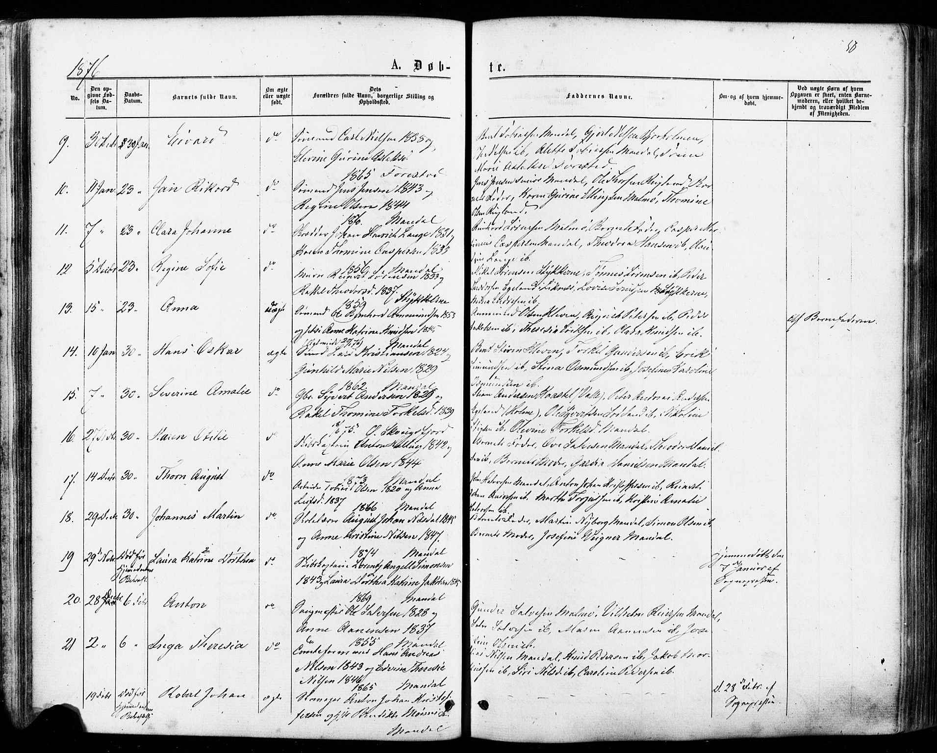 Mandal sokneprestkontor, SAK/1111-0030/F/Fa/Faa/L0015: Parish register (official) no. A 15, 1873-1879, p. 50