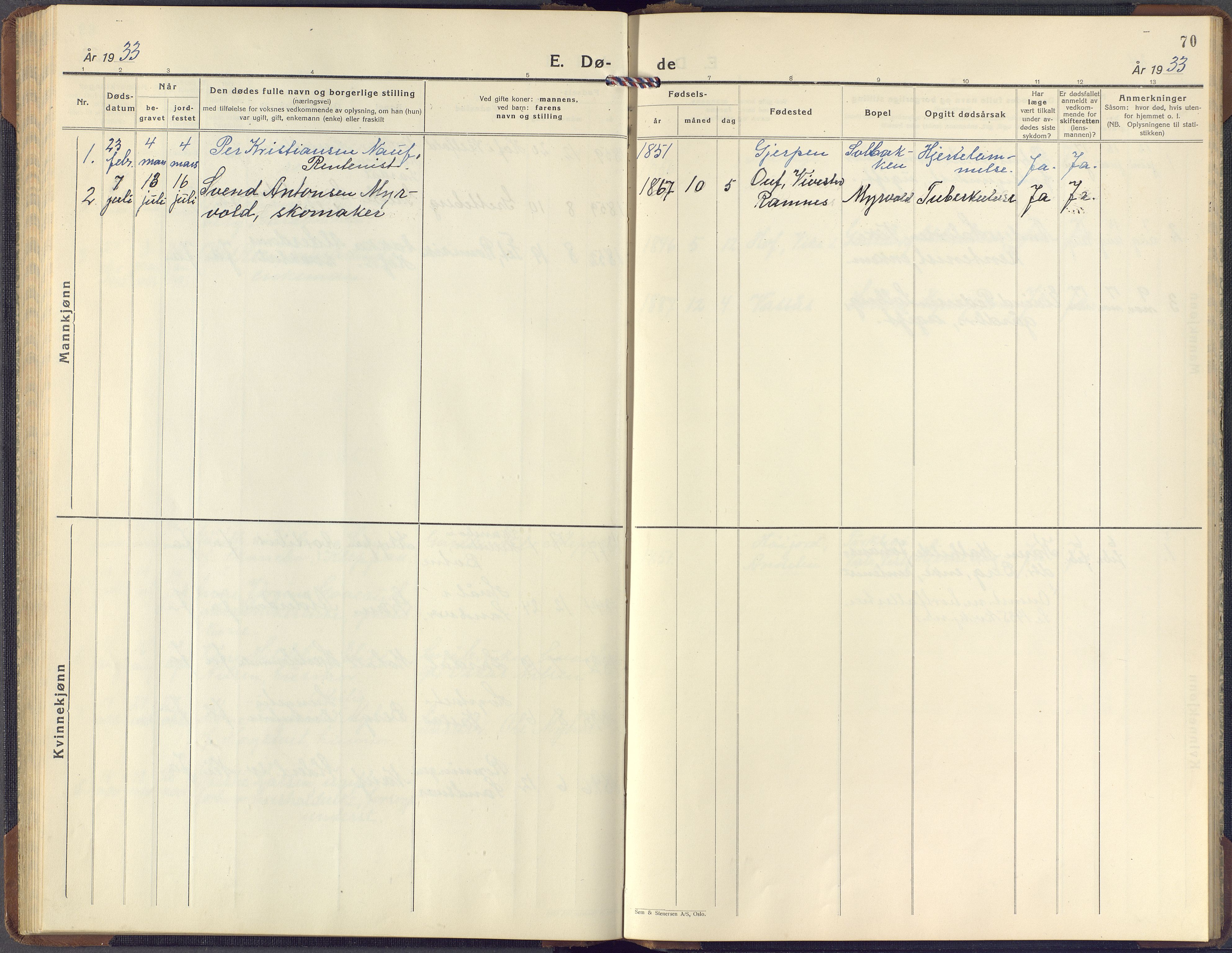 Hof kirkebøker, SAKO/A-64/F/Fb/L0002: Parish register (official) no. II 2, 1932-1959, p. 70