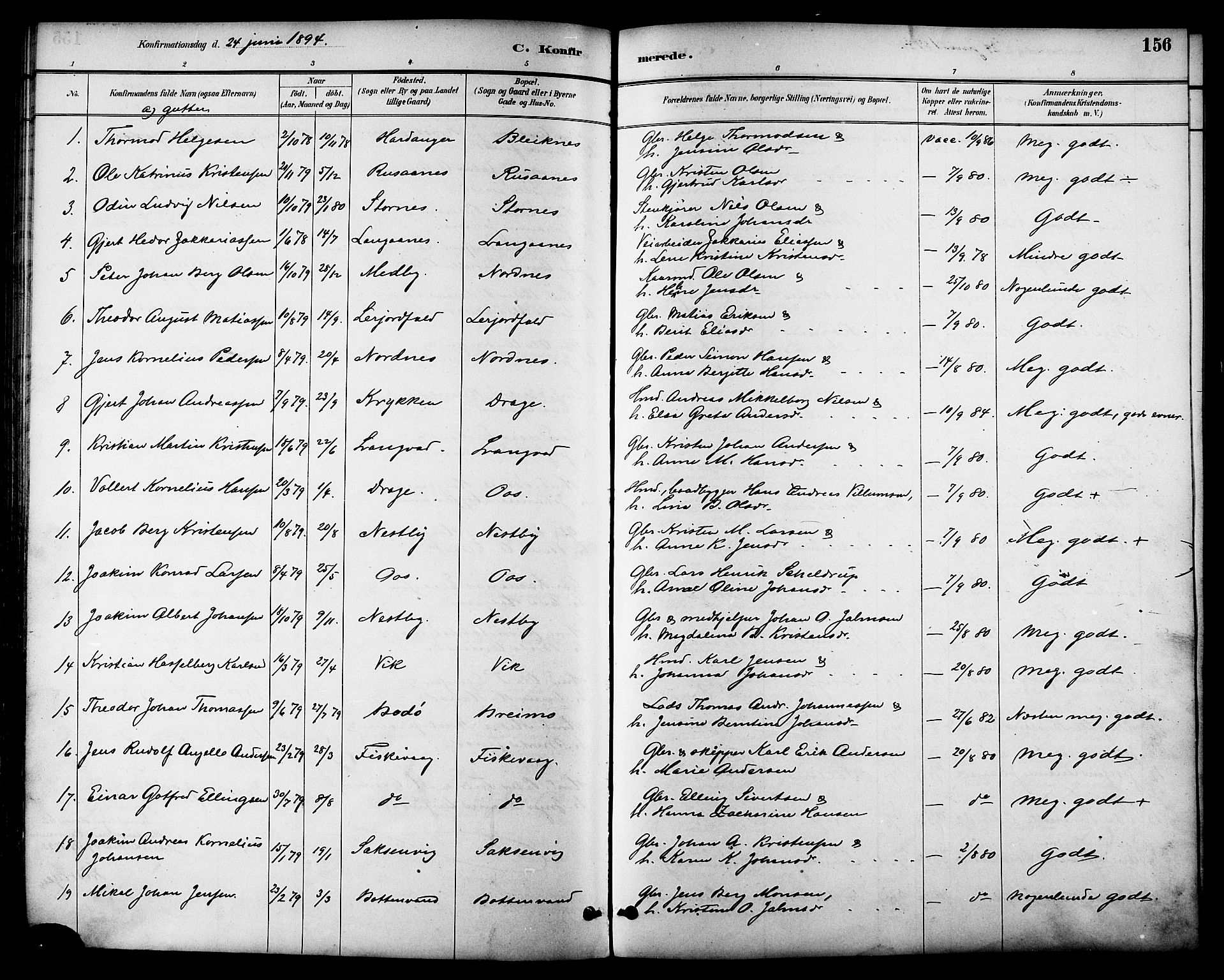 Ministerialprotokoller, klokkerbøker og fødselsregistre - Nordland, SAT/A-1459/847/L0669: Parish register (official) no. 847A09, 1887-1901, p. 156