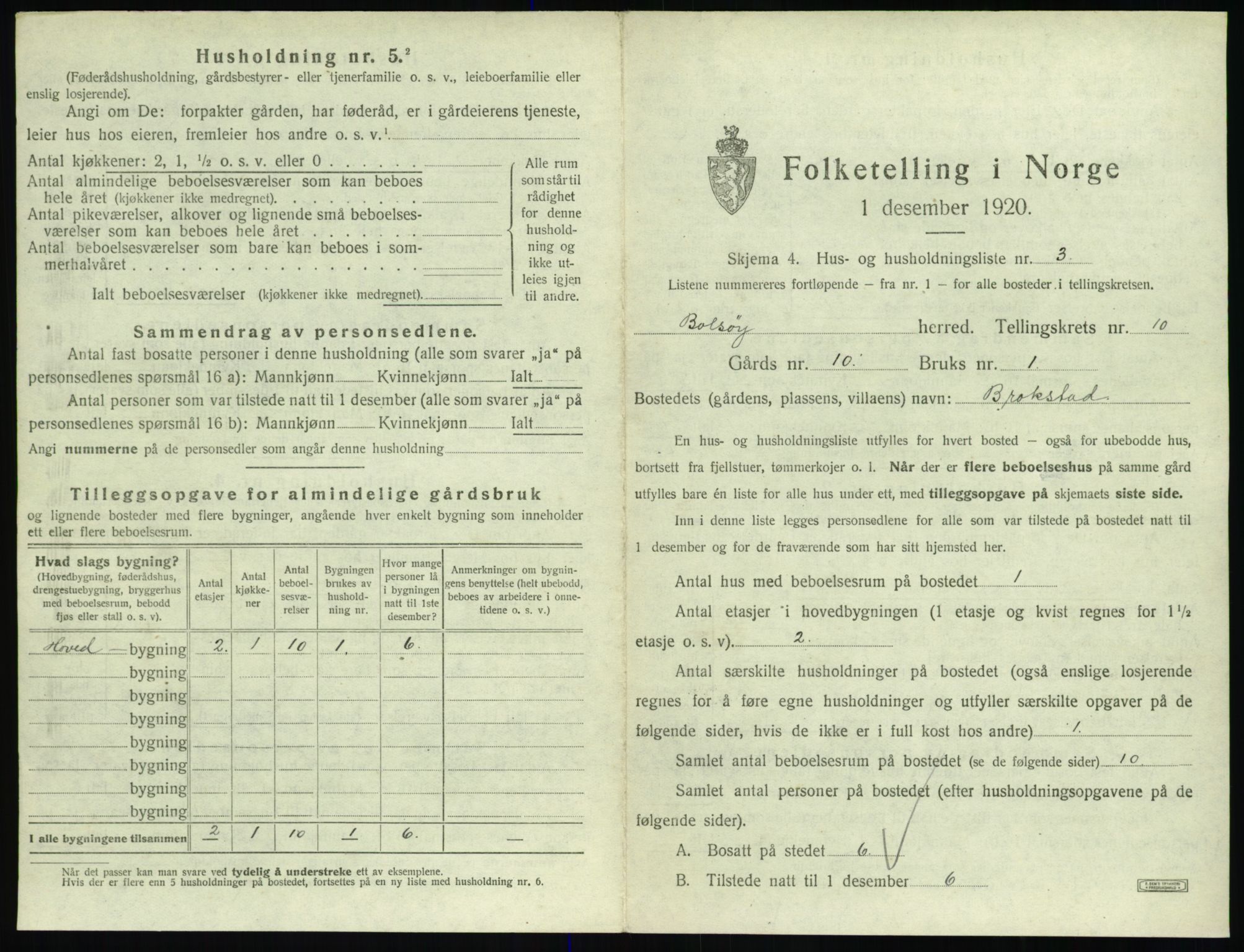 SAT, 1920 census for Bolsøy, 1920, p. 1475