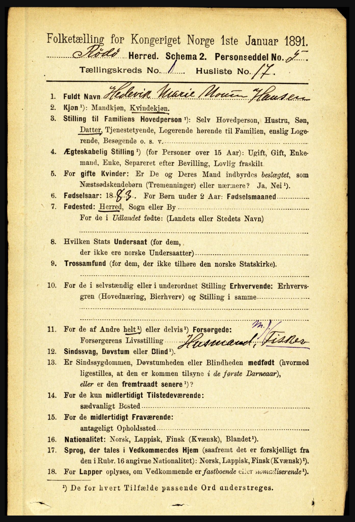 RA, 1891 census for 1836 Rødøy, 1891, p. 148