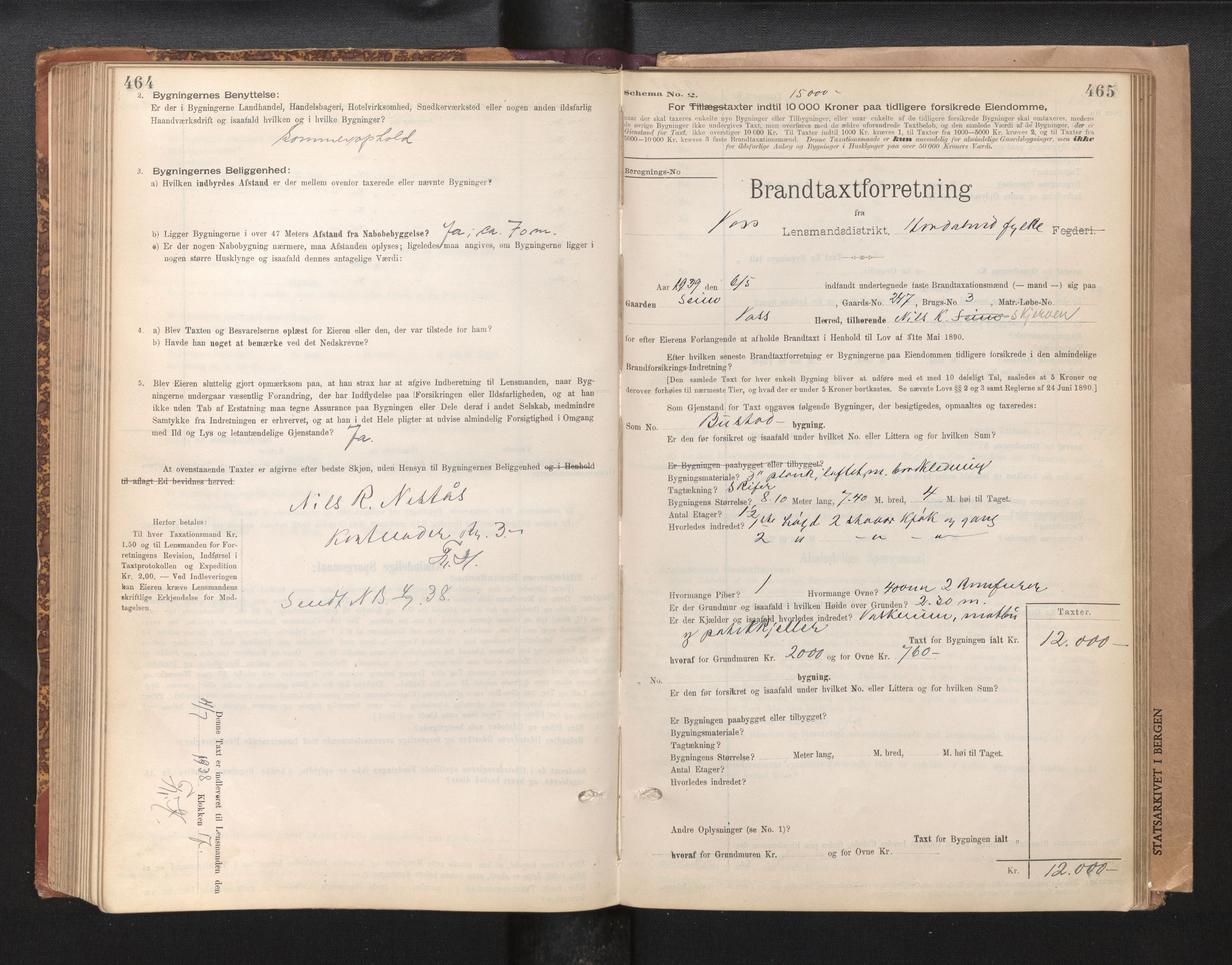 Lensmannen i Voss, SAB/A-35801/0012/L0008: Branntakstprotokoll, skjematakst, 1895-1945, p. 464-465