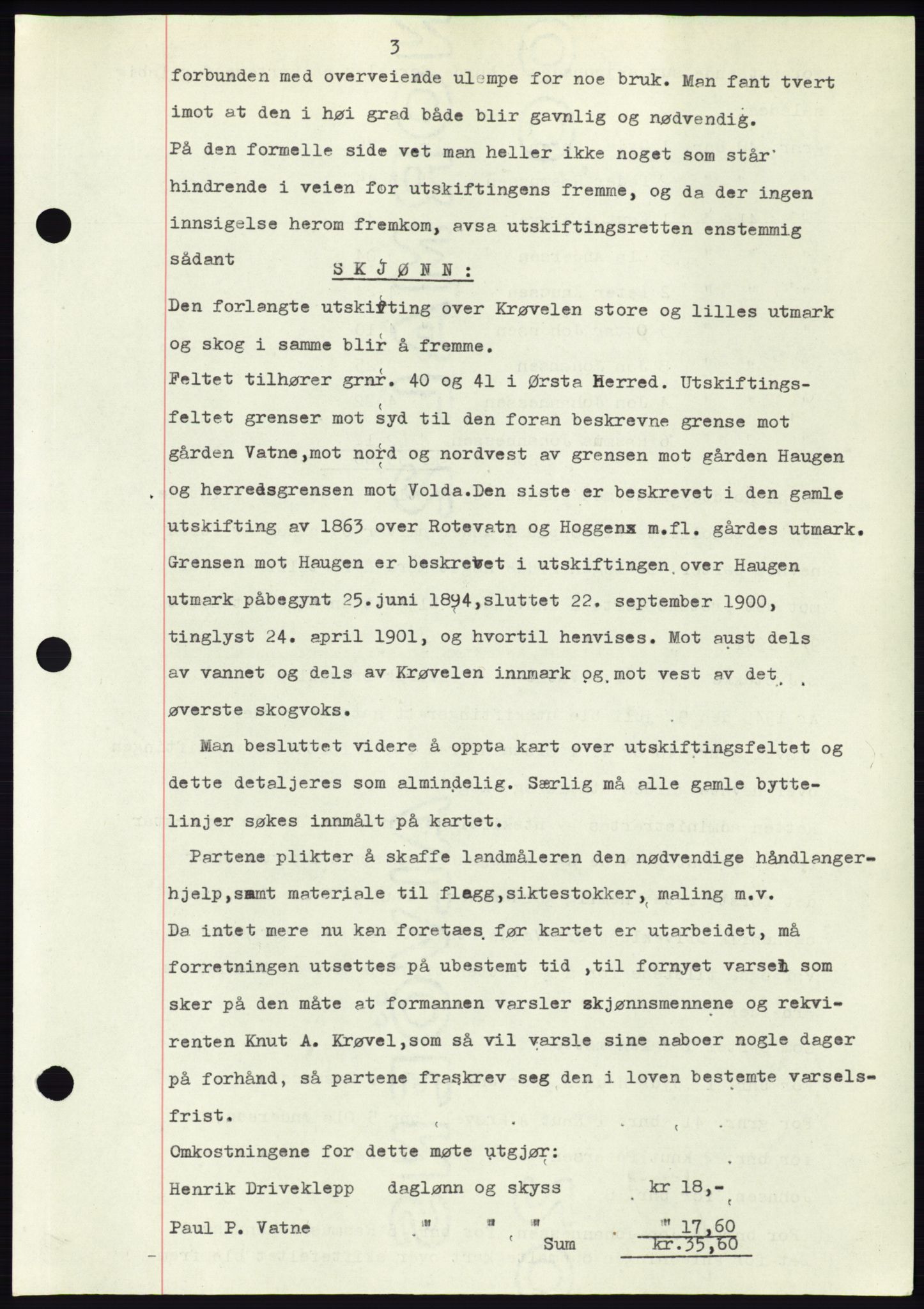 Søre Sunnmøre sorenskriveri, AV/SAT-A-4122/1/2/2C/L0081: Mortgage book no. 7A, 1947-1948, Diary no: : 1876/1947