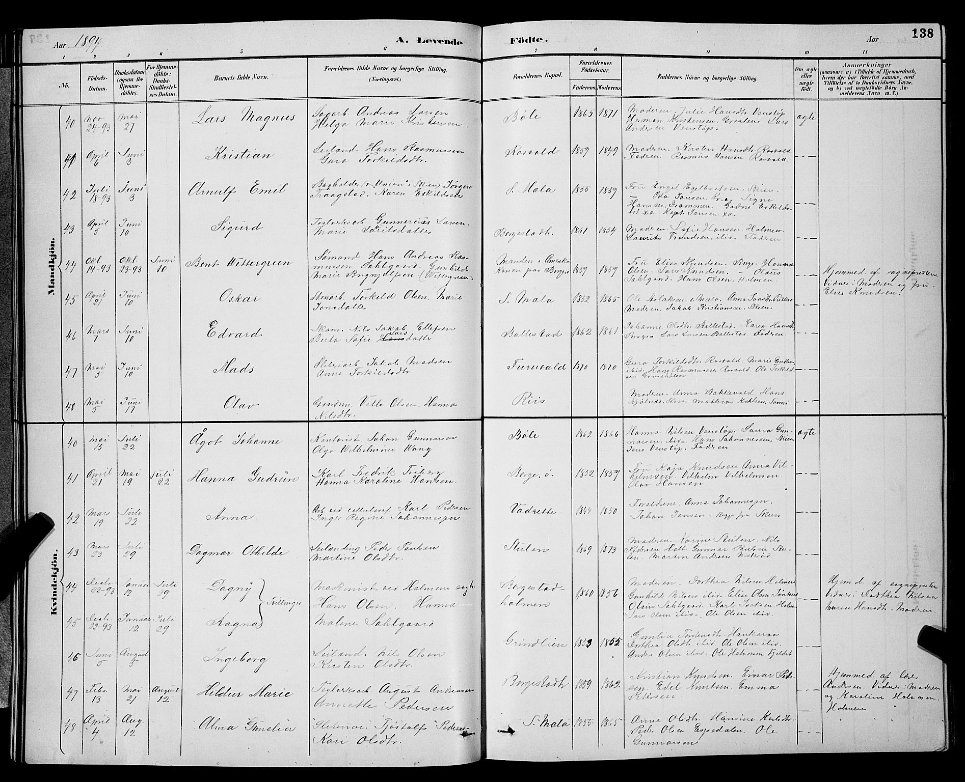 Gjerpen kirkebøker, SAKO/A-265/G/Ga/L0002: Parish register (copy) no. I 2, 1883-1900, p. 138