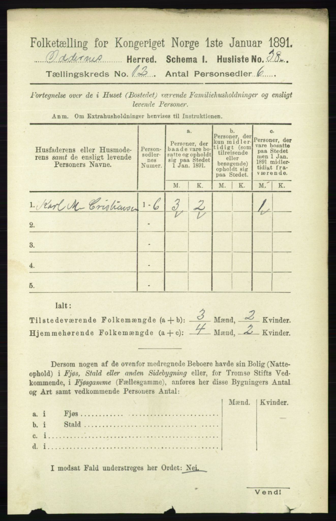 RA, 1891 census for 1012 Oddernes, 1891, p. 4348