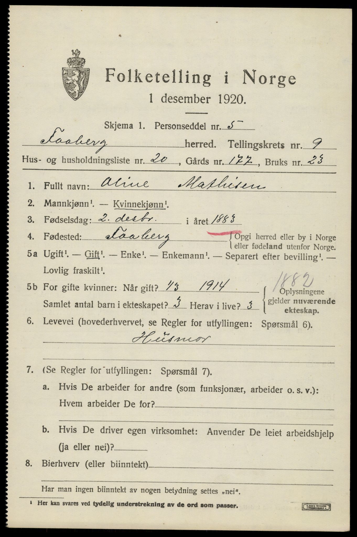 SAH, 1920 census for Fåberg, 1920, p. 10266