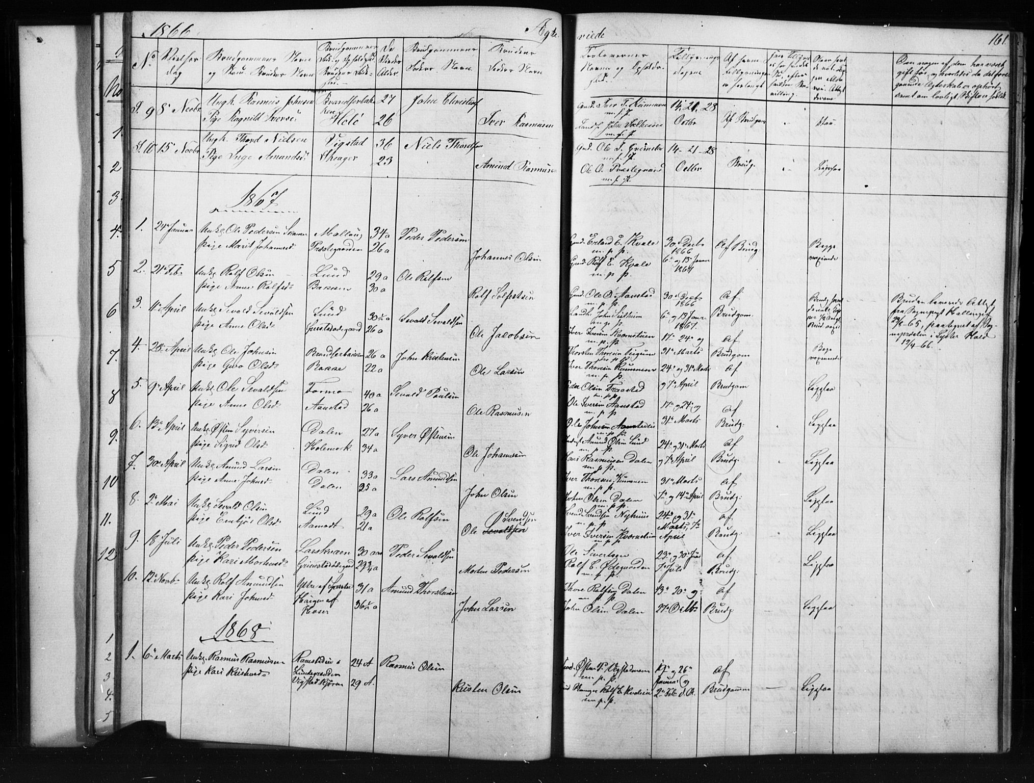 Skjåk prestekontor, SAH/PREST-072/H/Ha/Hab/L0001: Parish register (copy) no. 1, 1865-1893, p. 161