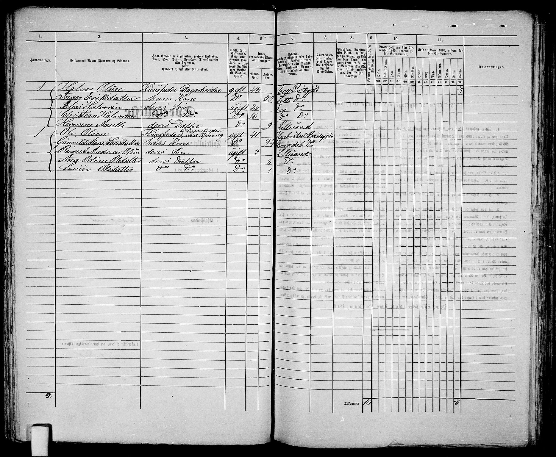 RA, 1865 census for Vestre Moland/Lillesand, 1865, p. 137