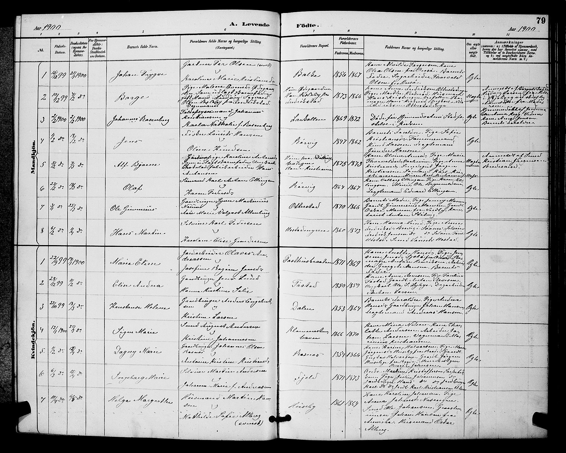 Rygge prestekontor Kirkebøker, SAO/A-10084b/G/Ga/L0002: Parish register (copy) no. 2, 1887-1905, p. 79