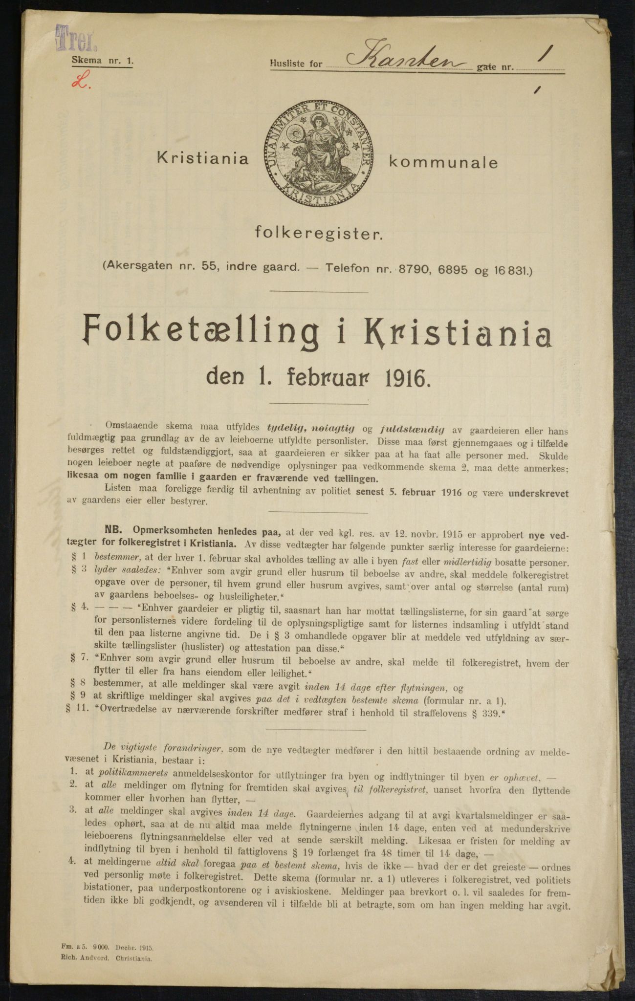 OBA, Municipal Census 1916 for Kristiania, 1916, p. 49185
