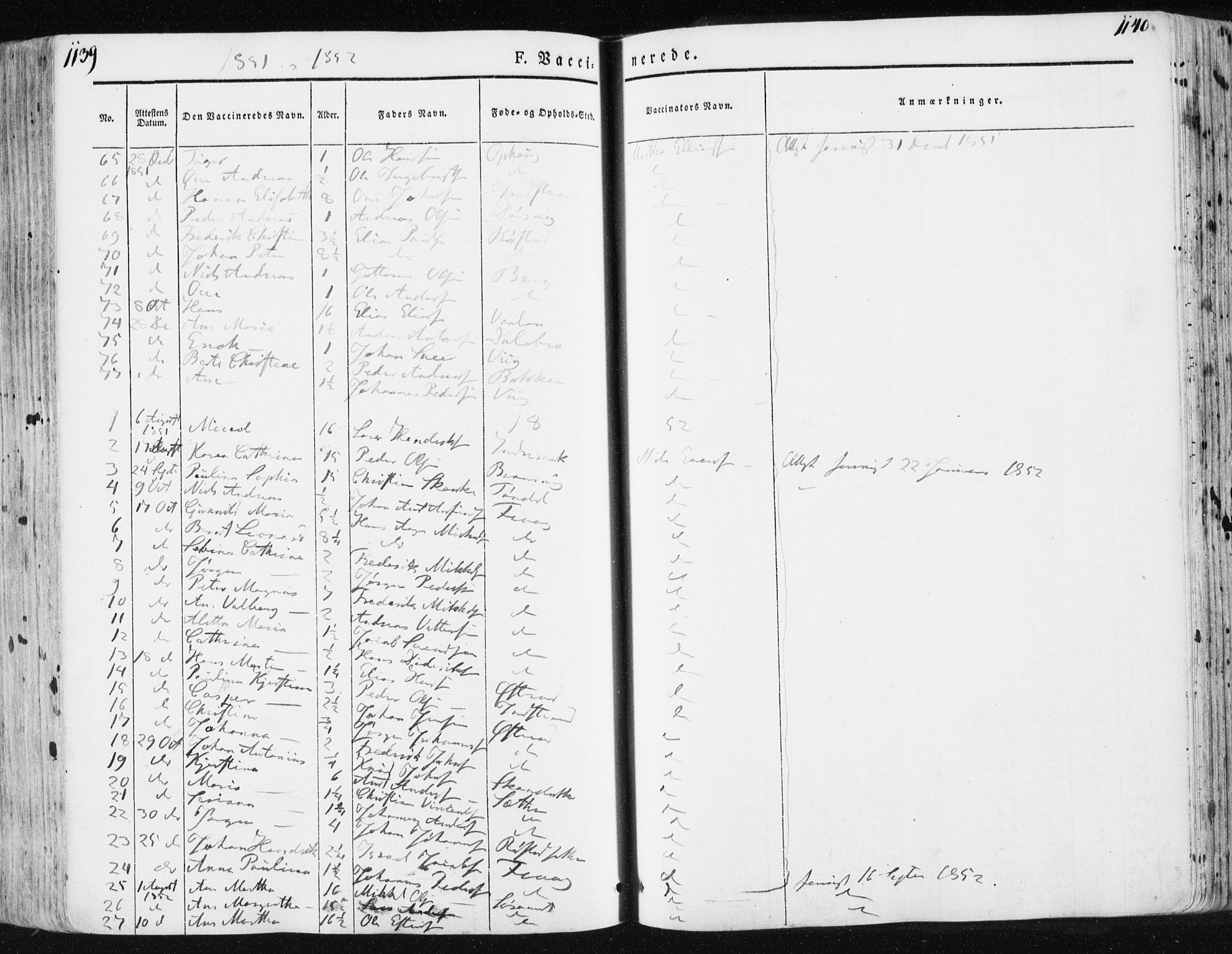 Ministerialprotokoller, klokkerbøker og fødselsregistre - Sør-Trøndelag, SAT/A-1456/659/L0736: Parish register (official) no. 659A06, 1842-1856, p. 1139-1140