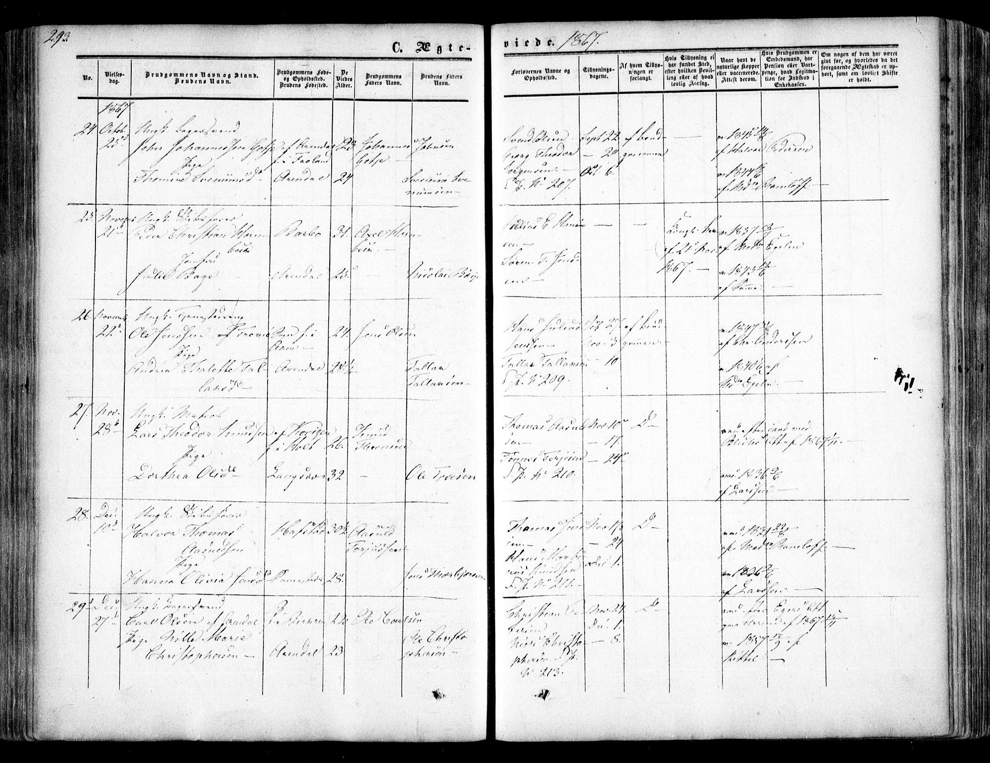 Arendal sokneprestkontor, Trefoldighet, AV/SAK-1111-0040/F/Fa/L0006: Parish register (official) no. A 6, 1855-1868, p. 293