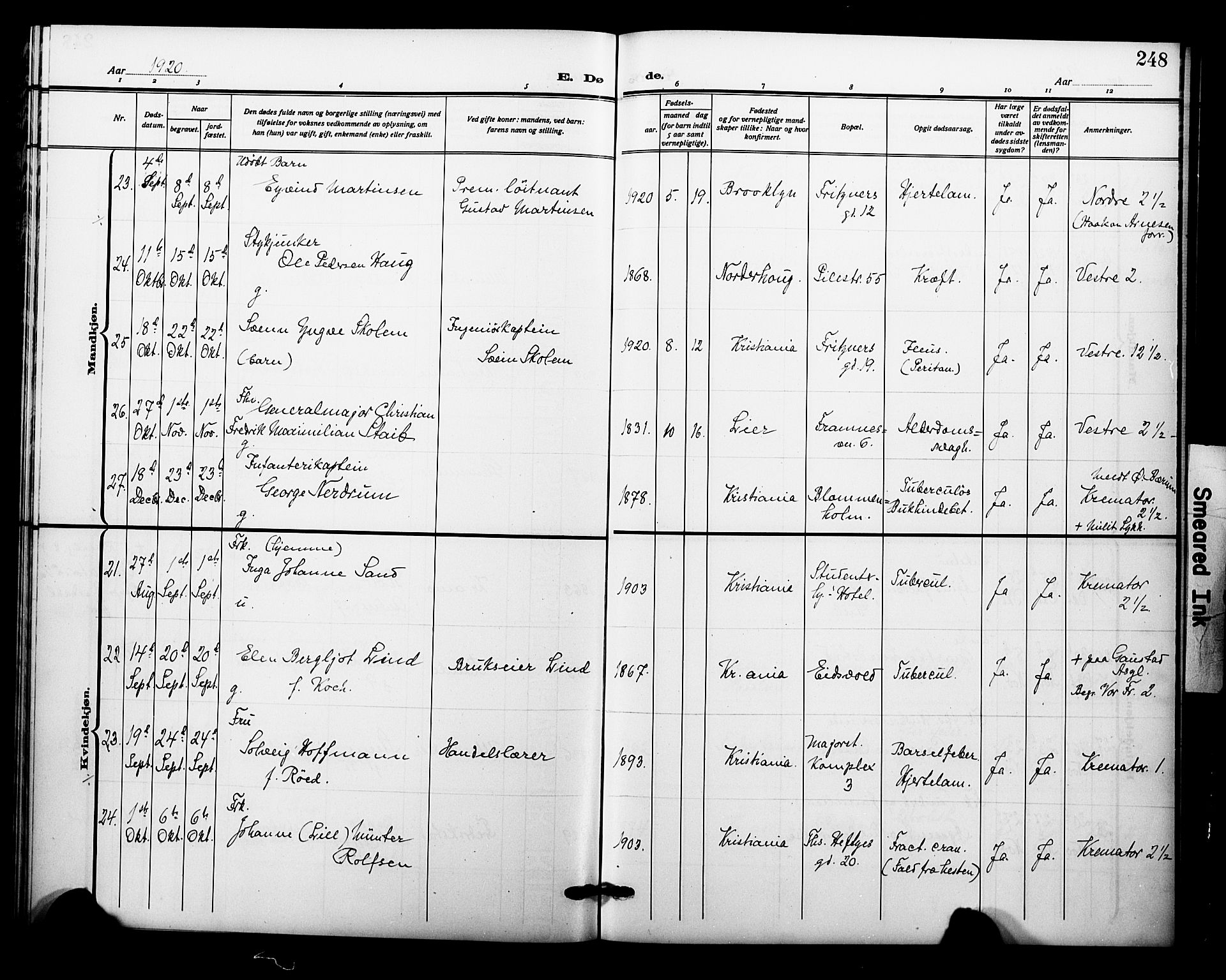 Garnisonsmenigheten Kirkebøker, AV/SAO-A-10846/F/Fa/L0015: Parish register (official) no. 15, 1915-1921, p. 248