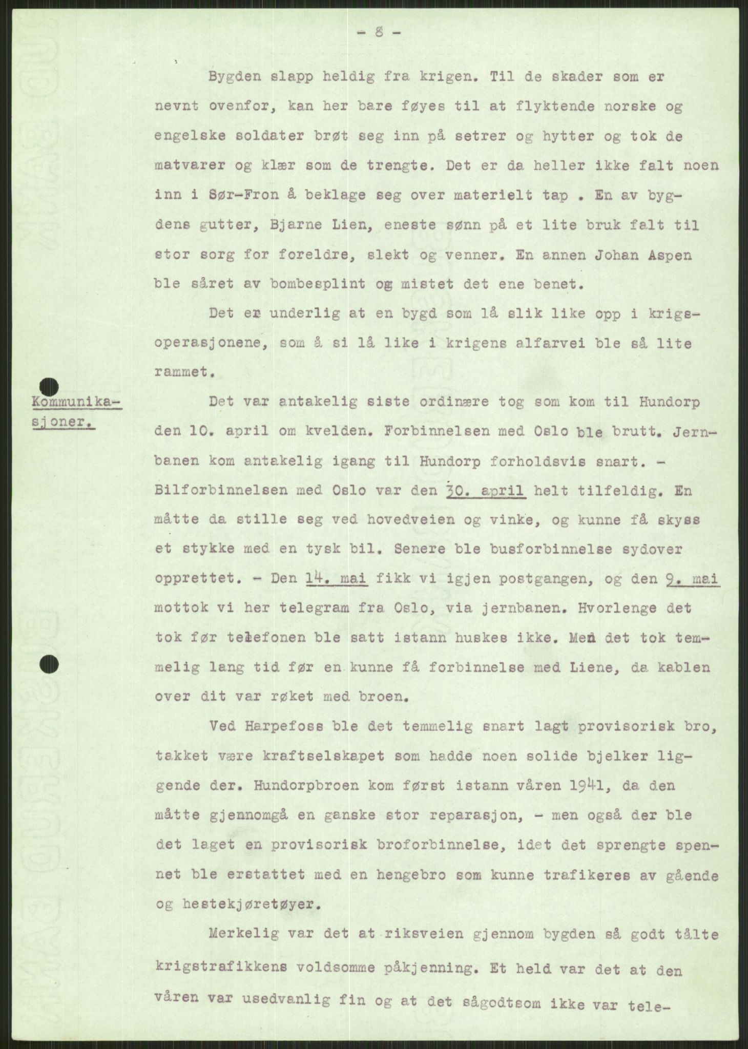 Forsvaret, Forsvarets krigshistoriske avdeling, AV/RA-RAFA-2017/Y/Ya/L0014: II-C-11-31 - Fylkesmenn.  Rapporter om krigsbegivenhetene 1940., 1940, p. 95