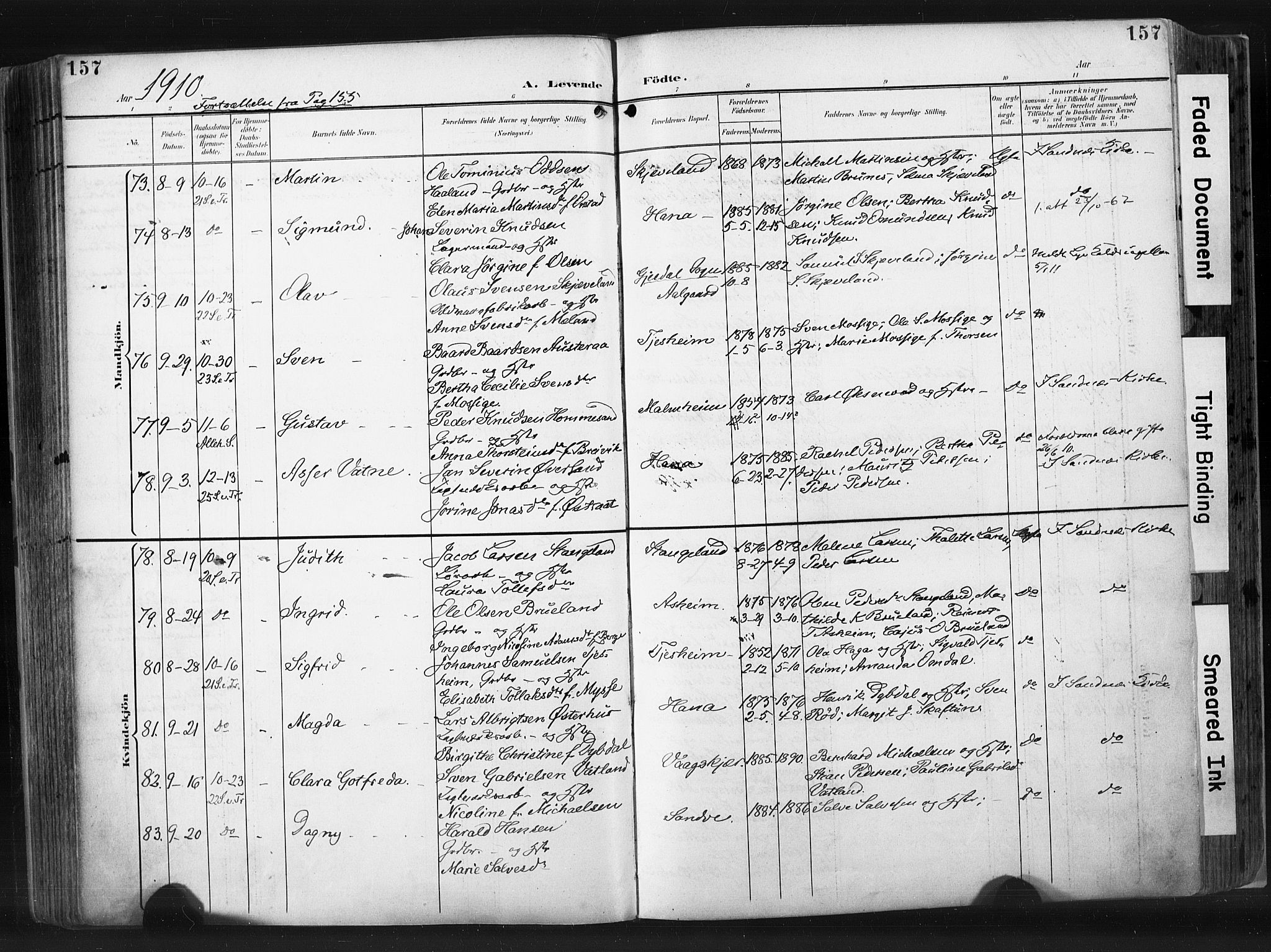 Høyland sokneprestkontor, AV/SAST-A-101799/001/30BA/L0015: Parish register (official) no. A 14, 1899-1911, p. 157