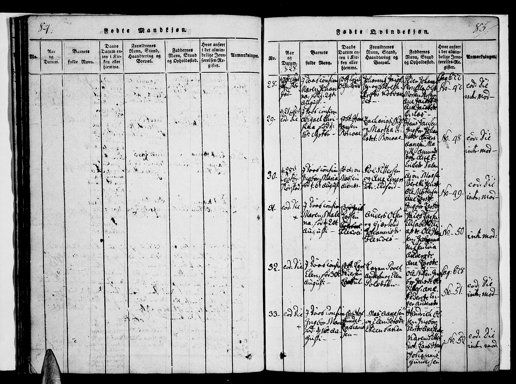 Ministerialprotokoller, klokkerbøker og fødselsregistre - Nordland, AV/SAT-A-1459/853/L0768: Parish register (official) no. 853A07, 1821-1836, p. 84-85