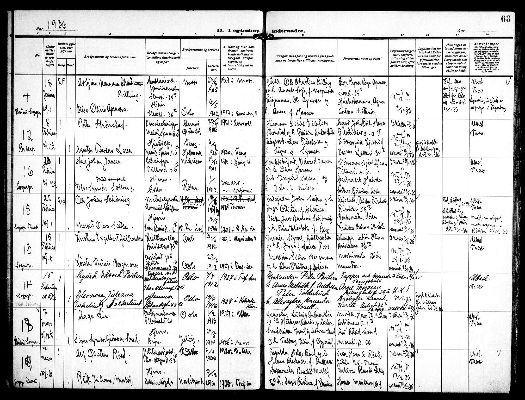 Trefoldighet prestekontor Kirkebøker, AV/SAO-A-10882/H/Ha/L0005: Banns register no. 5, 1932-1952, p. 63