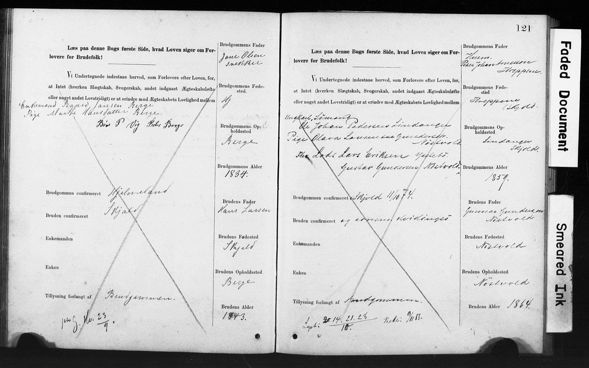 Rennesøy sokneprestkontor, SAST/A -101827/I/Ie/L0001: Banns register no. 1, 1873-1898, p. 121