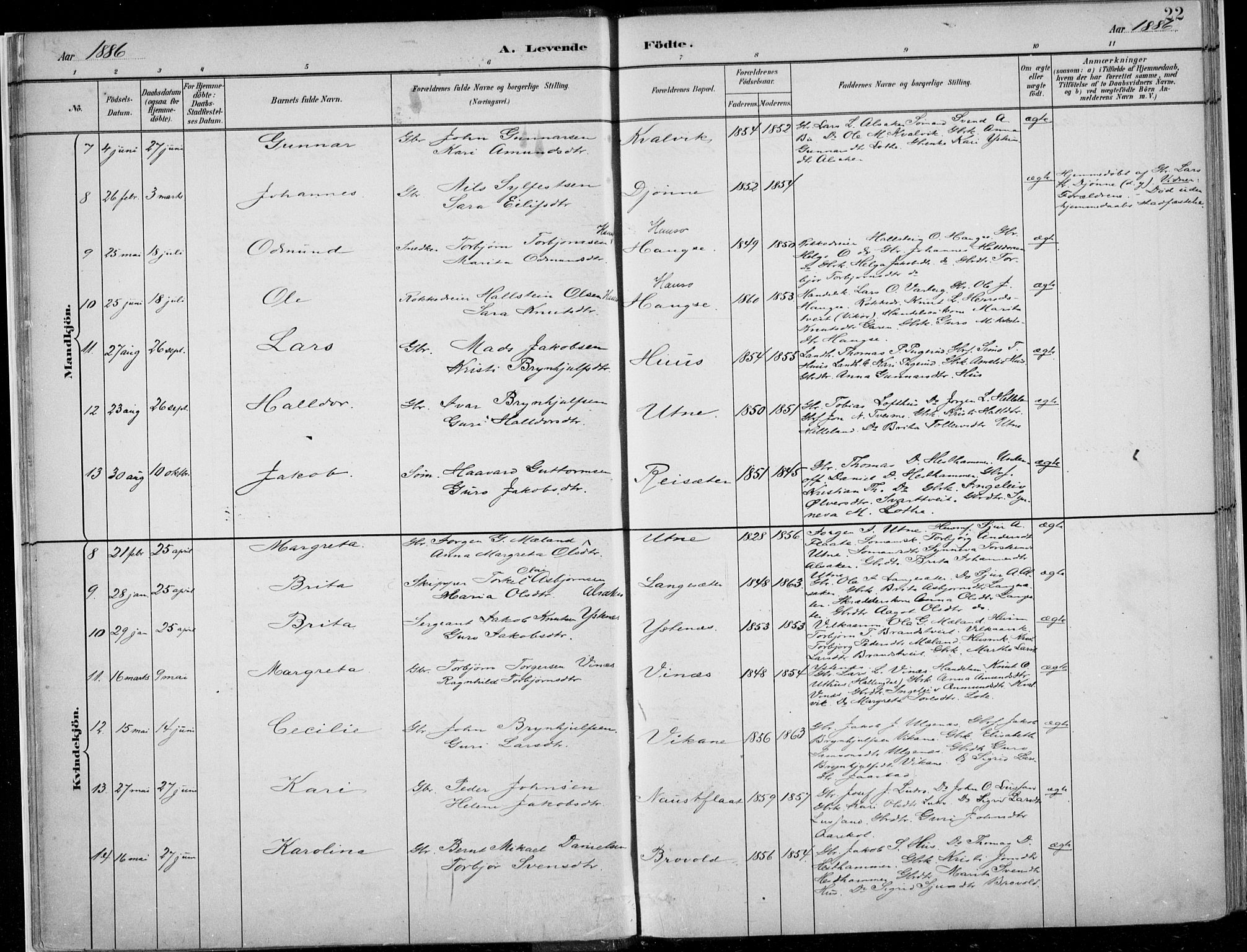 Ullensvang sokneprestembete, AV/SAB-A-78701/H/Haa: Parish register (official) no. E  1, 1882-1921, p. 22