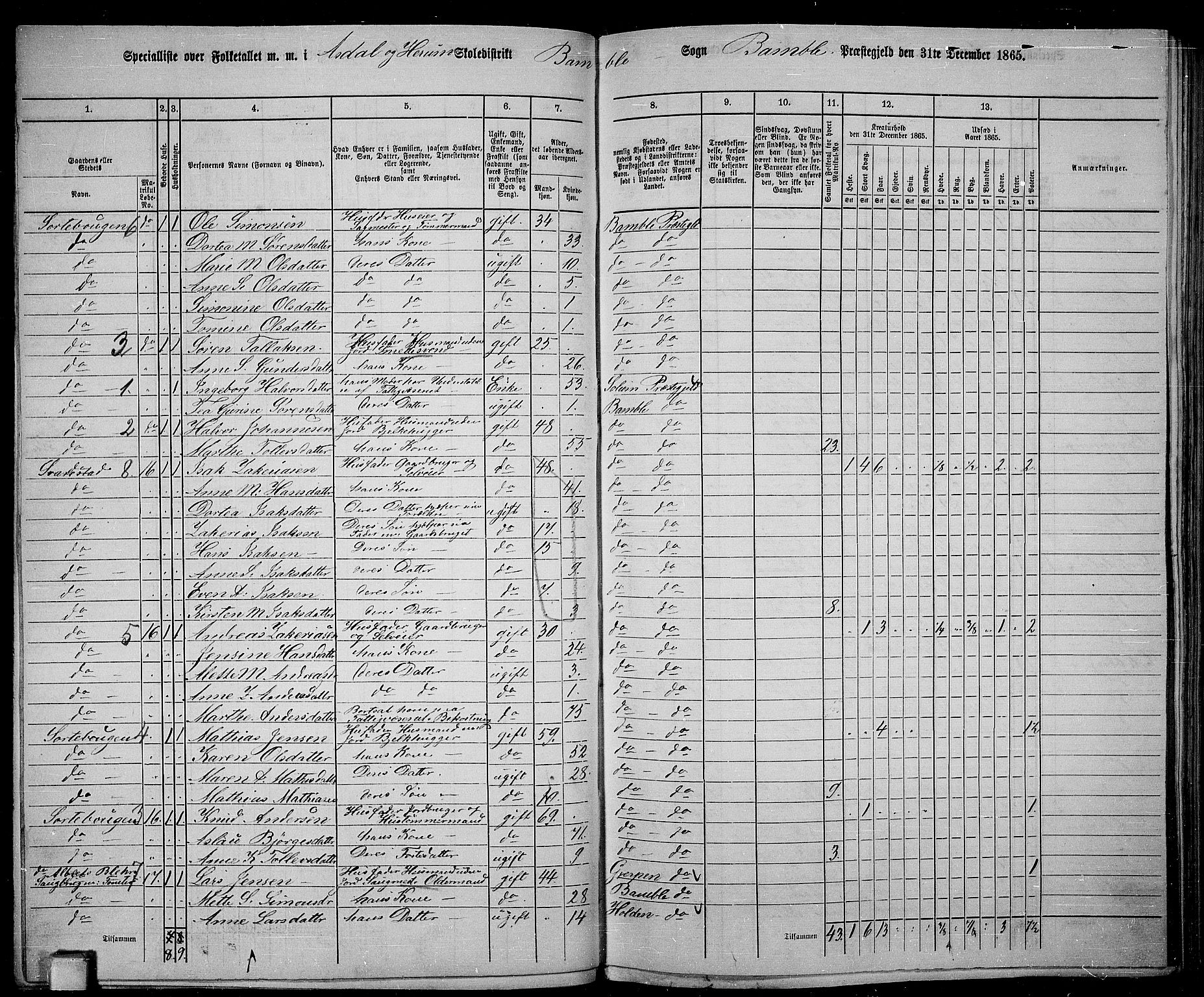 RA, 1865 census for Bamble, 1865, p. 49