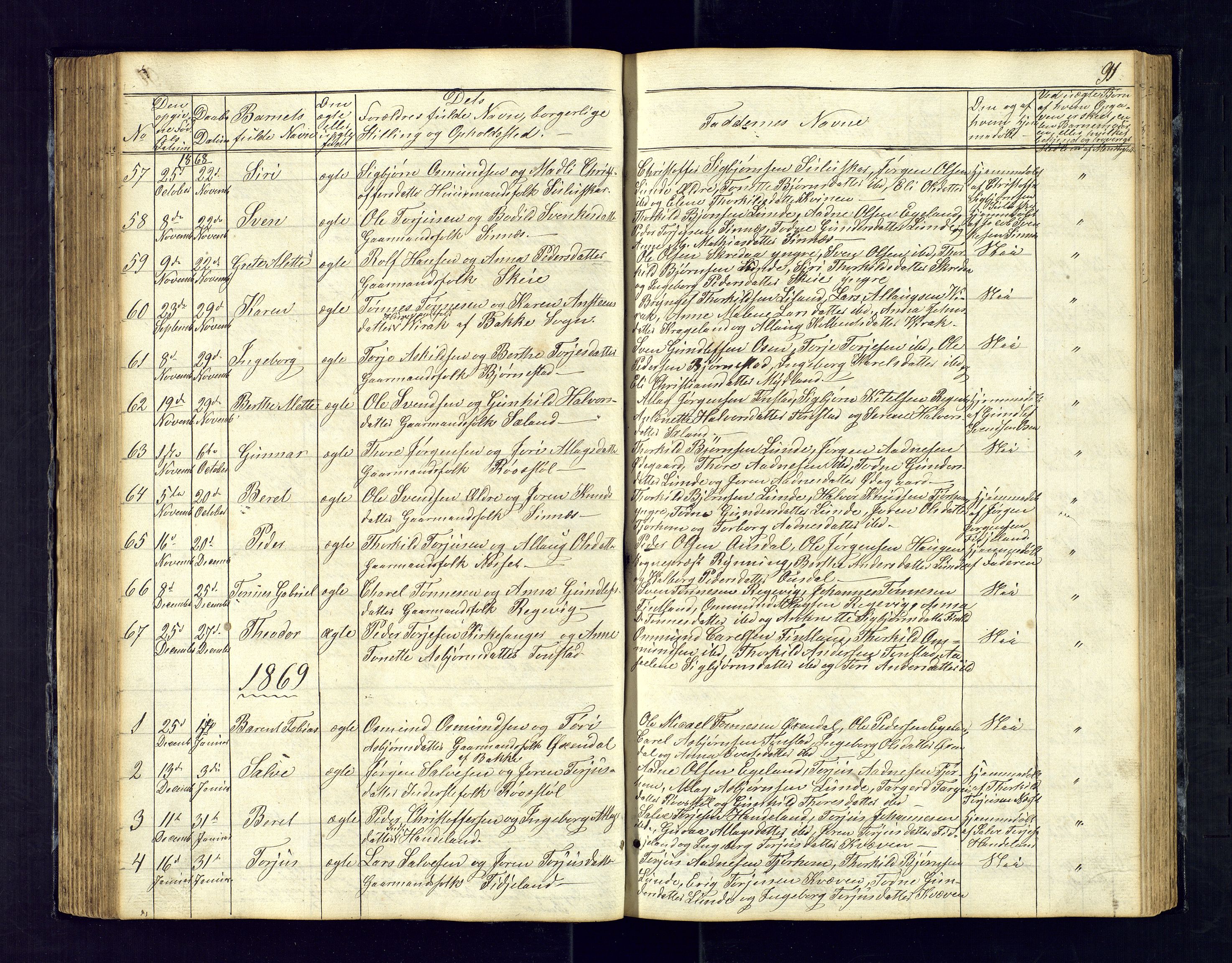 Sirdal sokneprestkontor, AV/SAK-1111-0036/F/Fb/Fbb/L0002: Parish register (copy) no. B-2, 1848-1878, p. 91