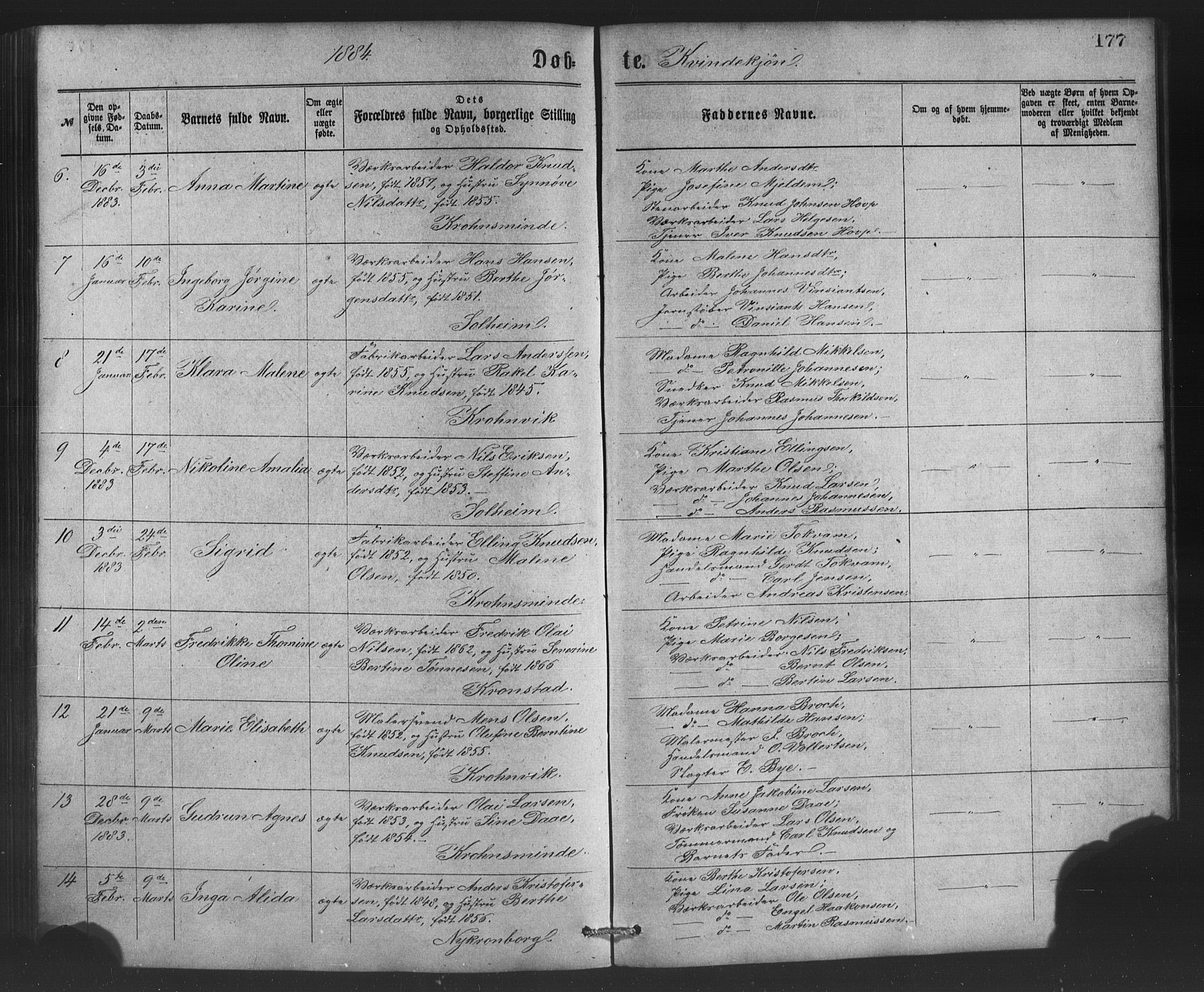 St. Jørgens hospital og Årstad sokneprestembete, AV/SAB-A-99934: Parish register (copy) no. A 4, 1873-1885, p. 177