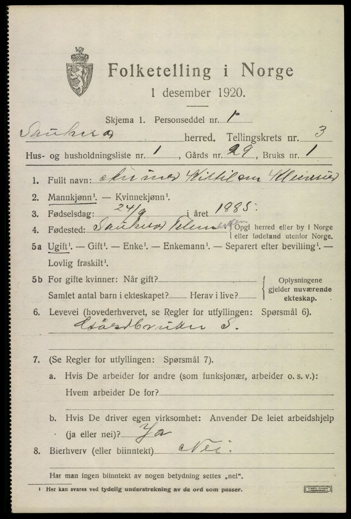 SAKO, 1920 census for Sauherad, 1920, p. 2875